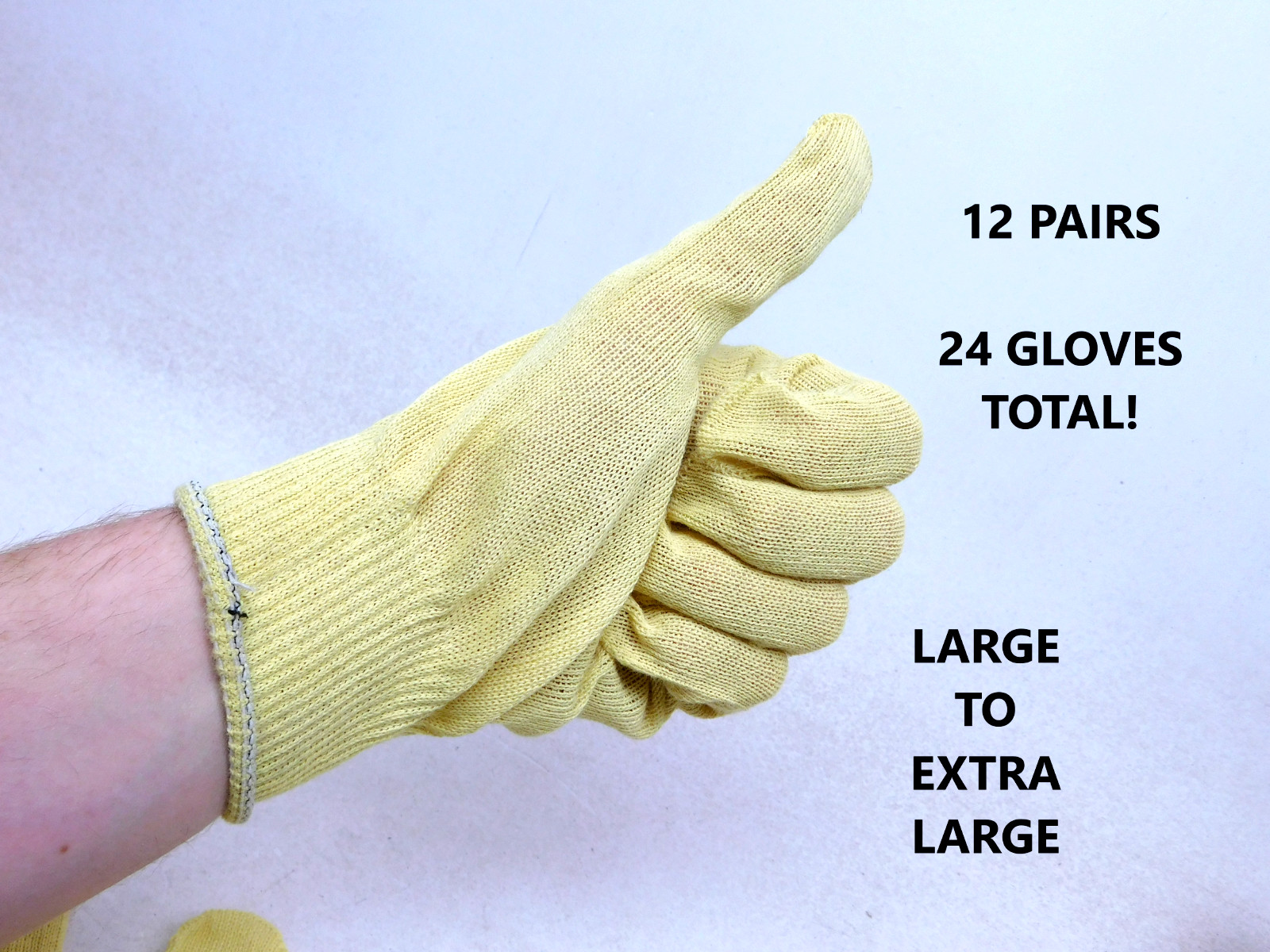 12 PAIR-1 DOZEN YELLOW STRING KNIT POLY COTTON WORK GLOVES PAIRS LARGE L-XL (HR)