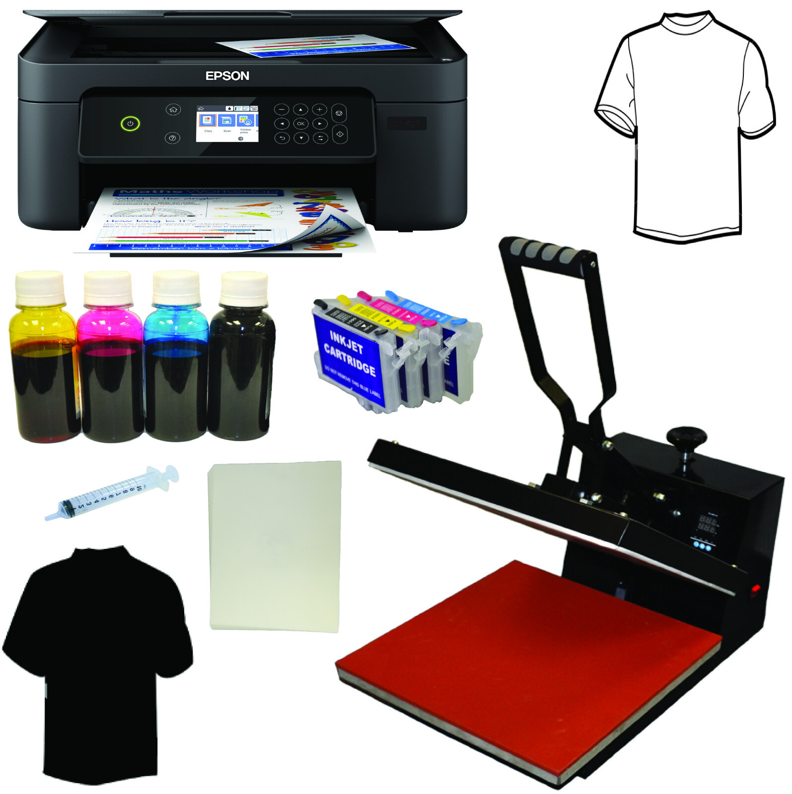 New 15×15″ Heat Transfer Press Wireless All In 1 Epson Printer Bulk Ink Paper PK