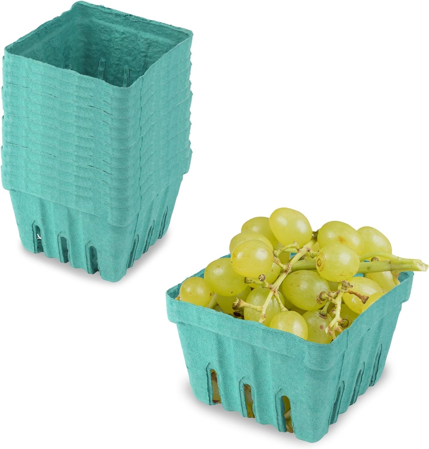 MT Products 1 Pint Green Pulp Vented Berry Produce Baskets – Pack of 15