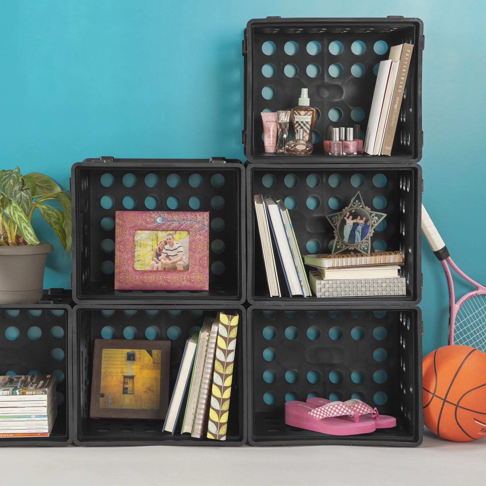 File Crate, Versatile Plastic Bin, Letter or Legal-Sized Storage, Black,6 Count