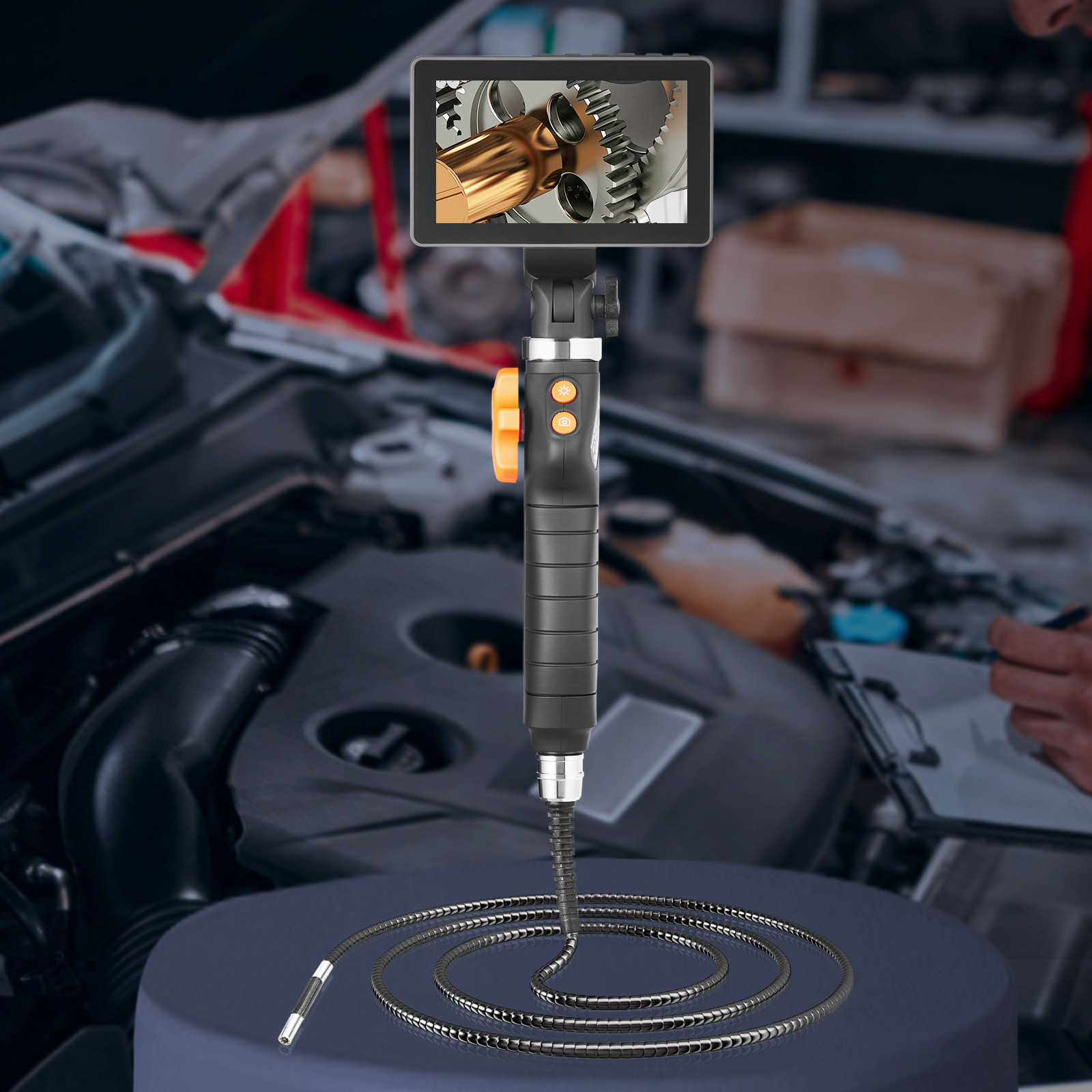 VEVOR Borescope Endoscope Two-Way 180° Articulating 5″ IPS 8X Zoom 6.4mm Lens
