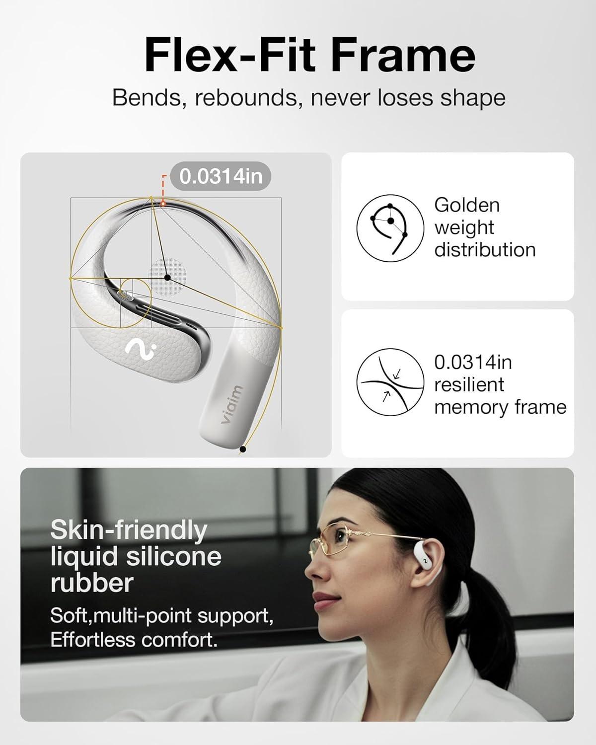 VIAIM OpenNote AI Recorder – Open Ear Earbuds with FlashRecord, Gray