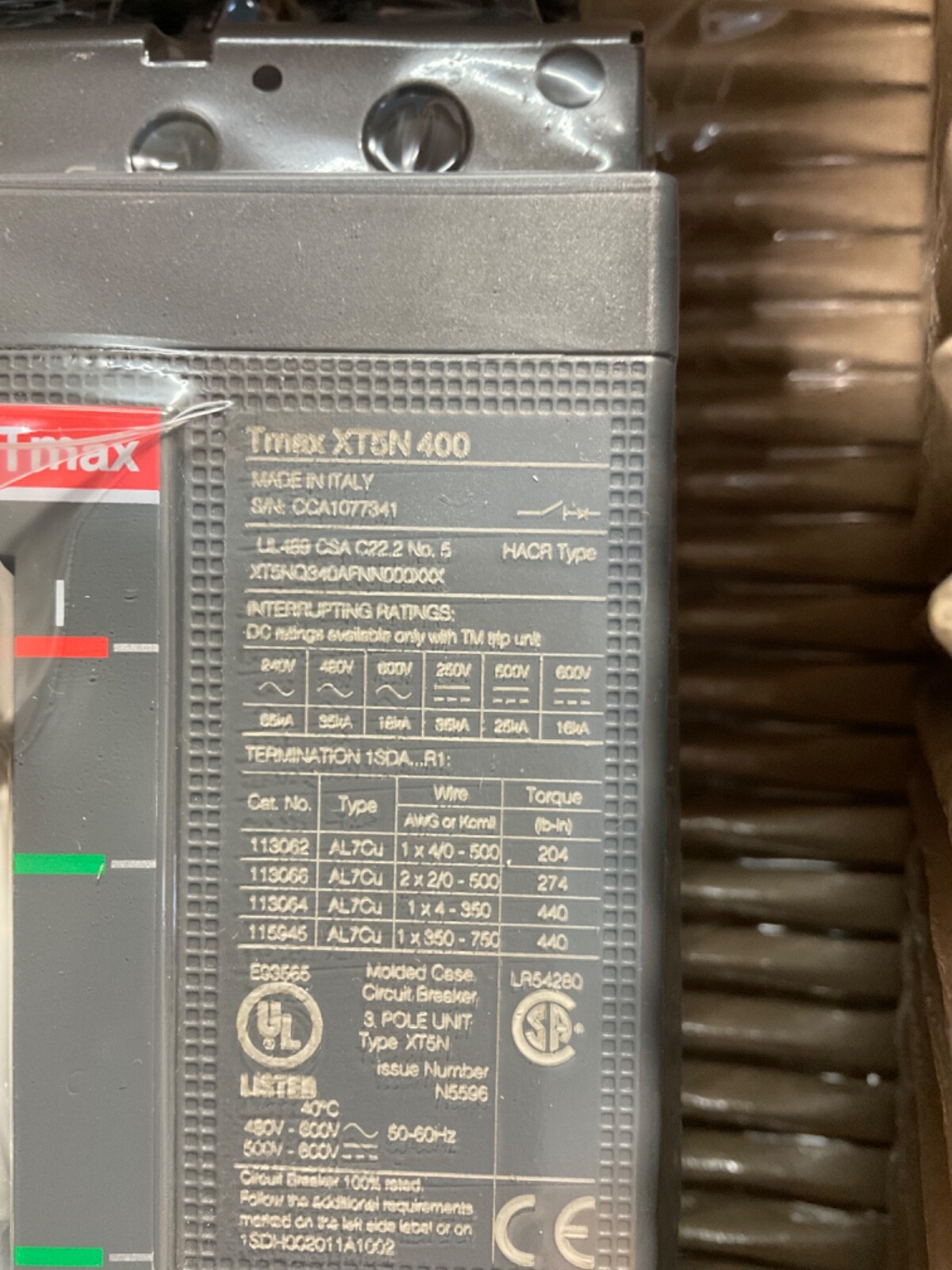 NEW ABB XT5NQ340AFNN000XXX 400 A xt5n 340 Circuit Breaker NEW IN BOX