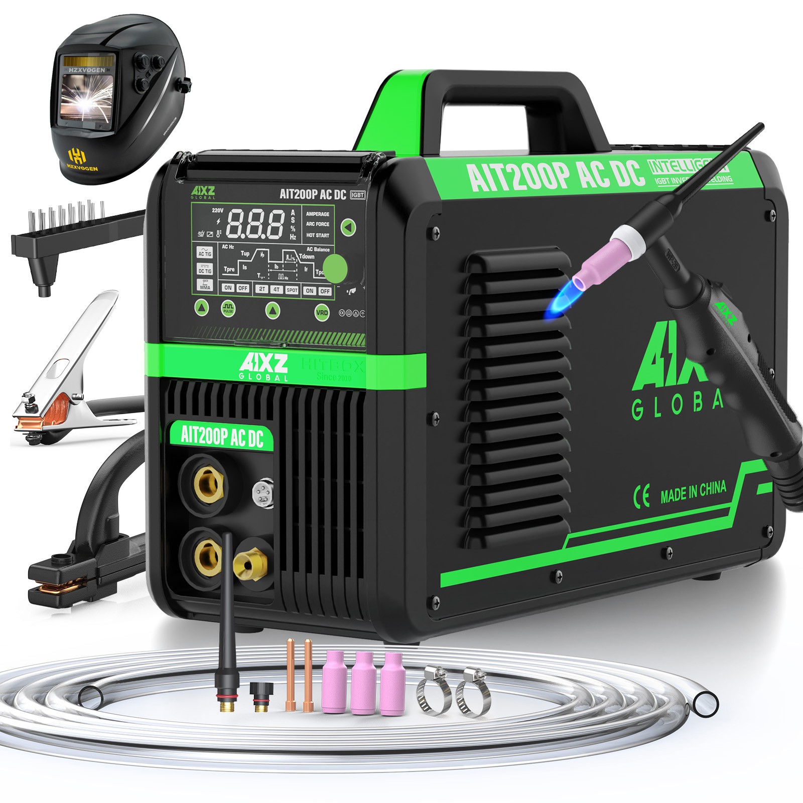 AC DC Aluminium TIG/ARC Welding Machine 200A 110V/230V Pulse Spot HF TIG &Helmet