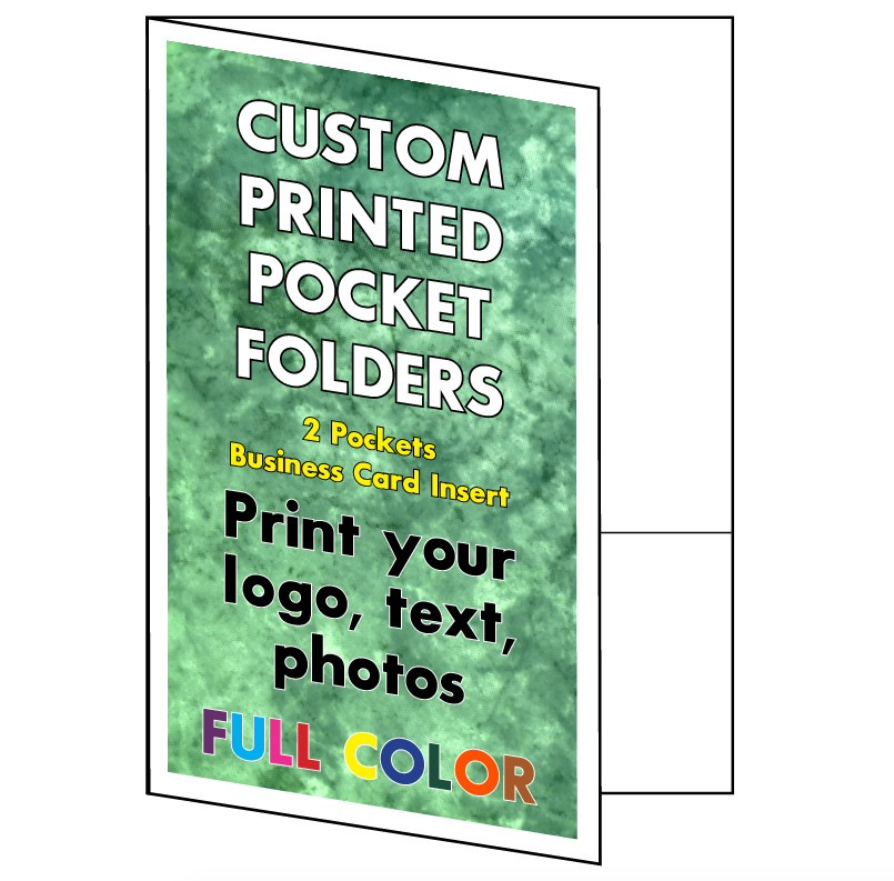 Printed Presentation Folders, 100 Full Color Custom 2-Pocket, Your Logo & Design
