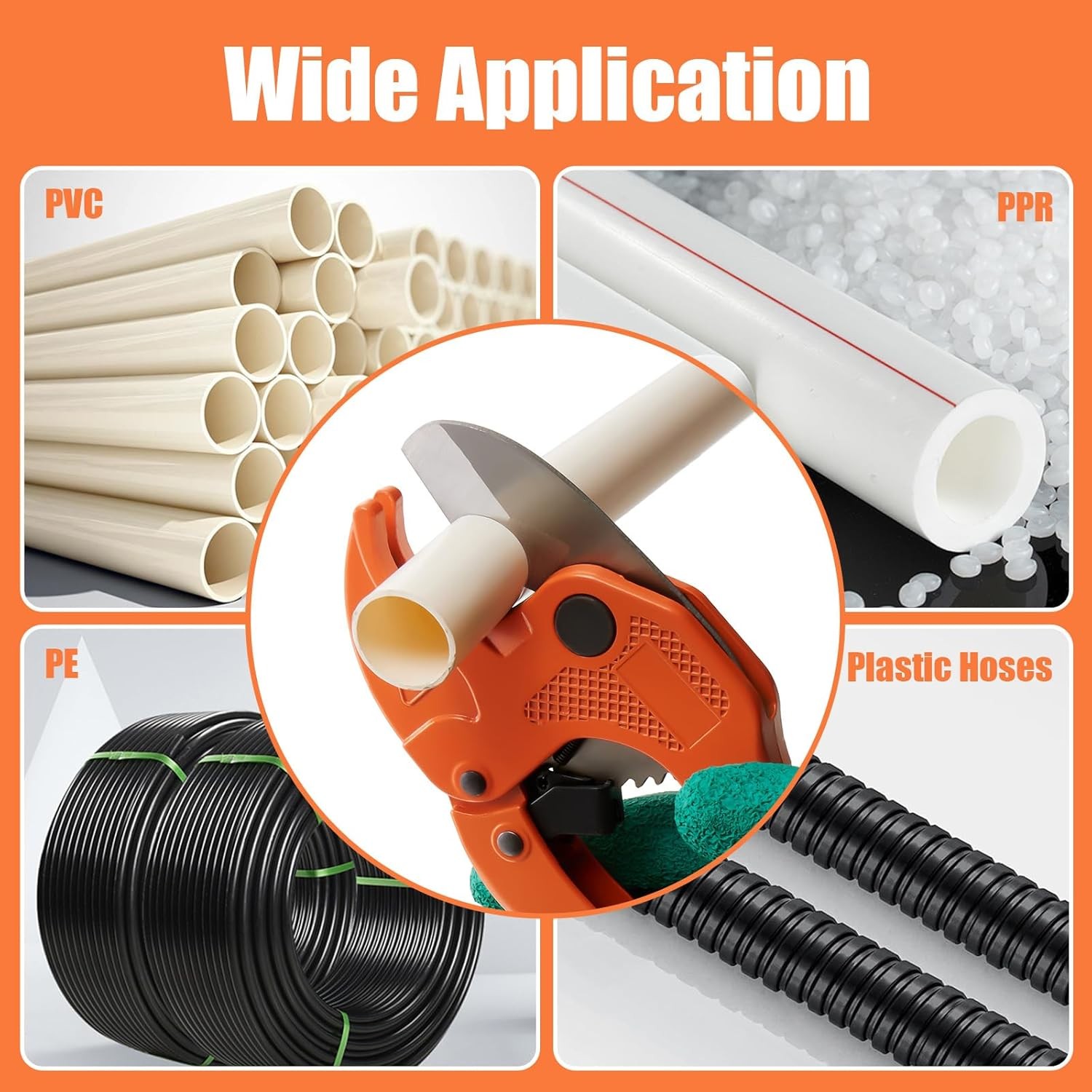 One-Hand PVC PEX Pipe Cutter Ratchet V-Blade SUS420 Cuts to 1-1/4″ for Plumbing
