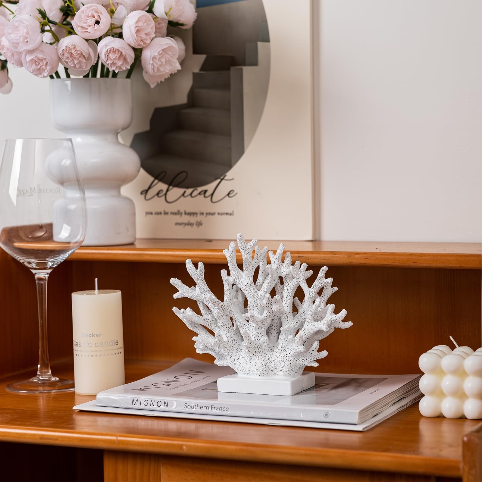 5.8″ H White Coral Decor, Resin Coral Statue, Nautical Decorations for Home, …