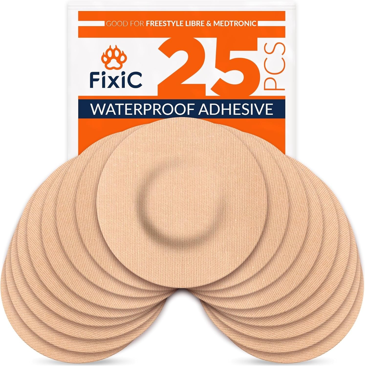 FixiC Freestyle Adhesive Patches 25 PCS – Good for 25 Count (Pack of 1), Tan