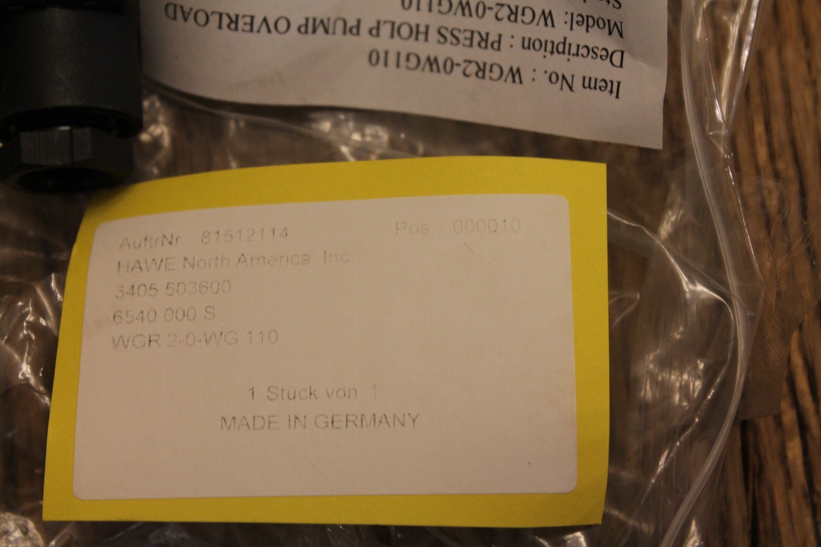 HAWE HYDRAULIK WGR 2-0 WG 110 Valve NEW