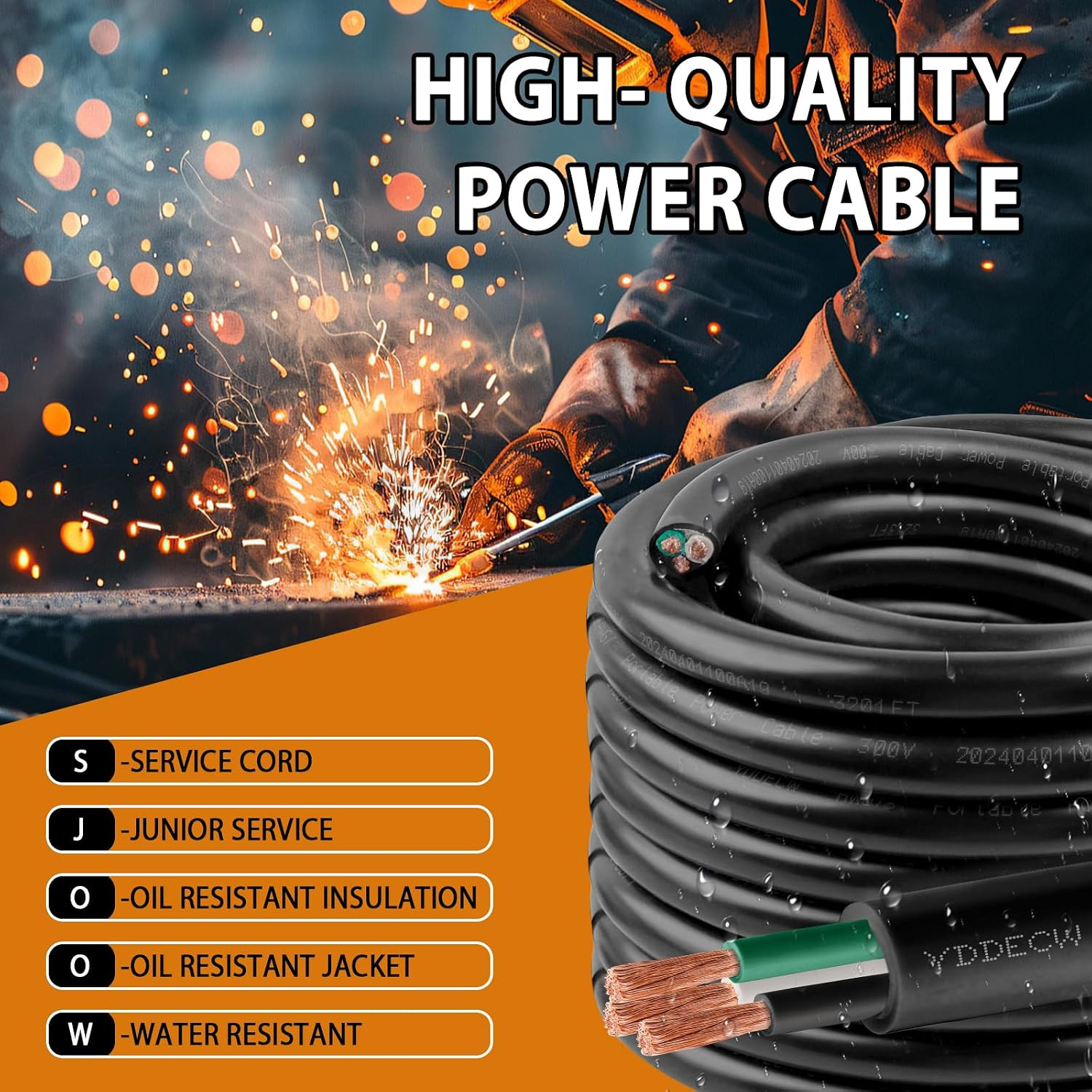 10Ft 14/3 14 AWG Portable Power Cable (3 Conductor) – SJOOW 300V 14 Gauge Electr
