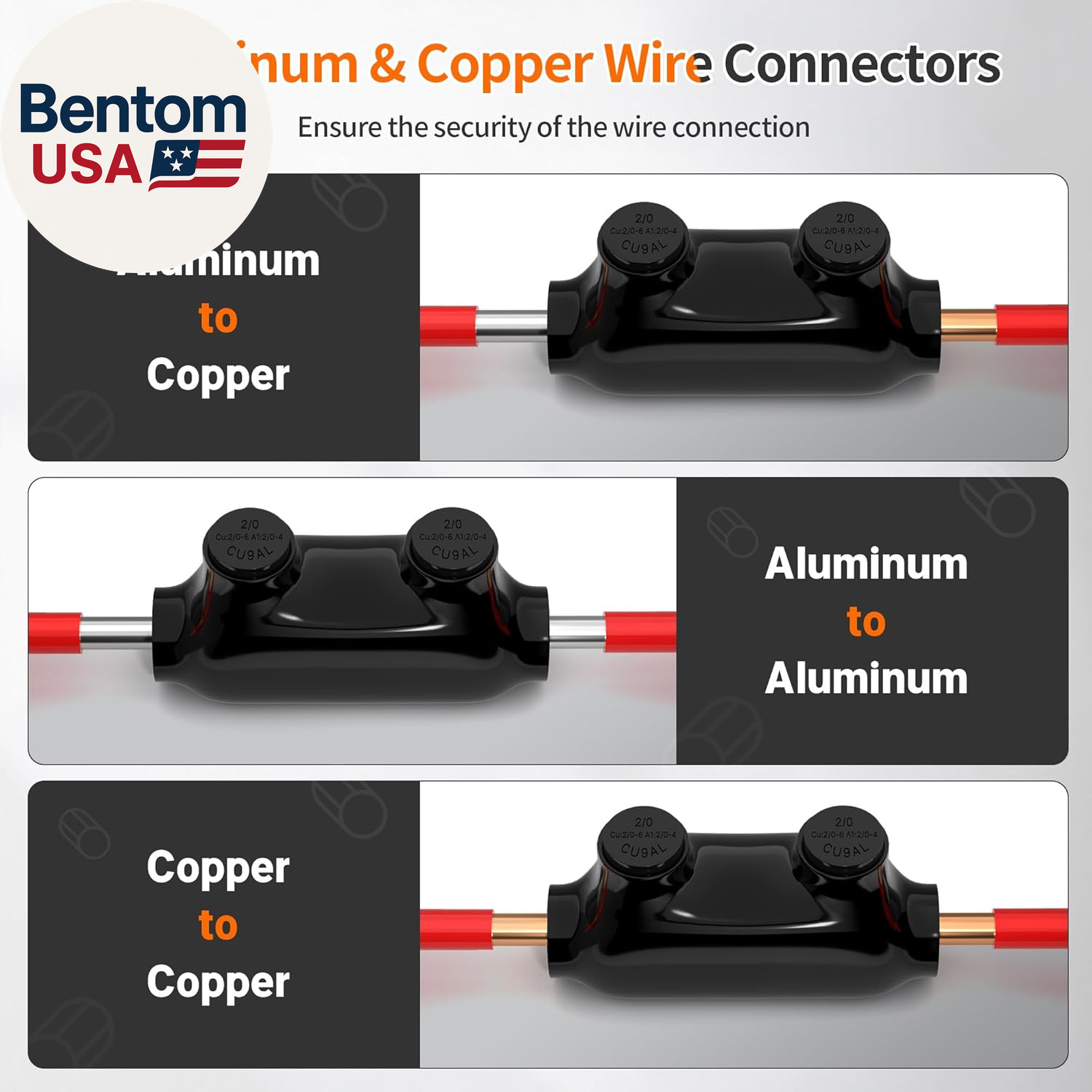 Insulated Inline Splice Connector 2/0-6 Gauge Aluminum to Copper Wire Connectors