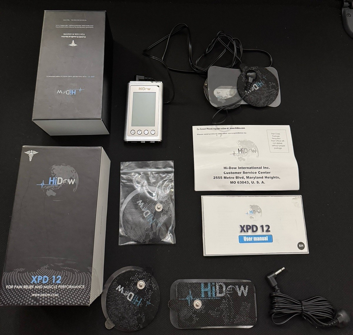 HiDow XPD 12 TENS/EMS Unit Kit w/ Pads, Lead Wire, Manual 2-Channel JQ-5C-S