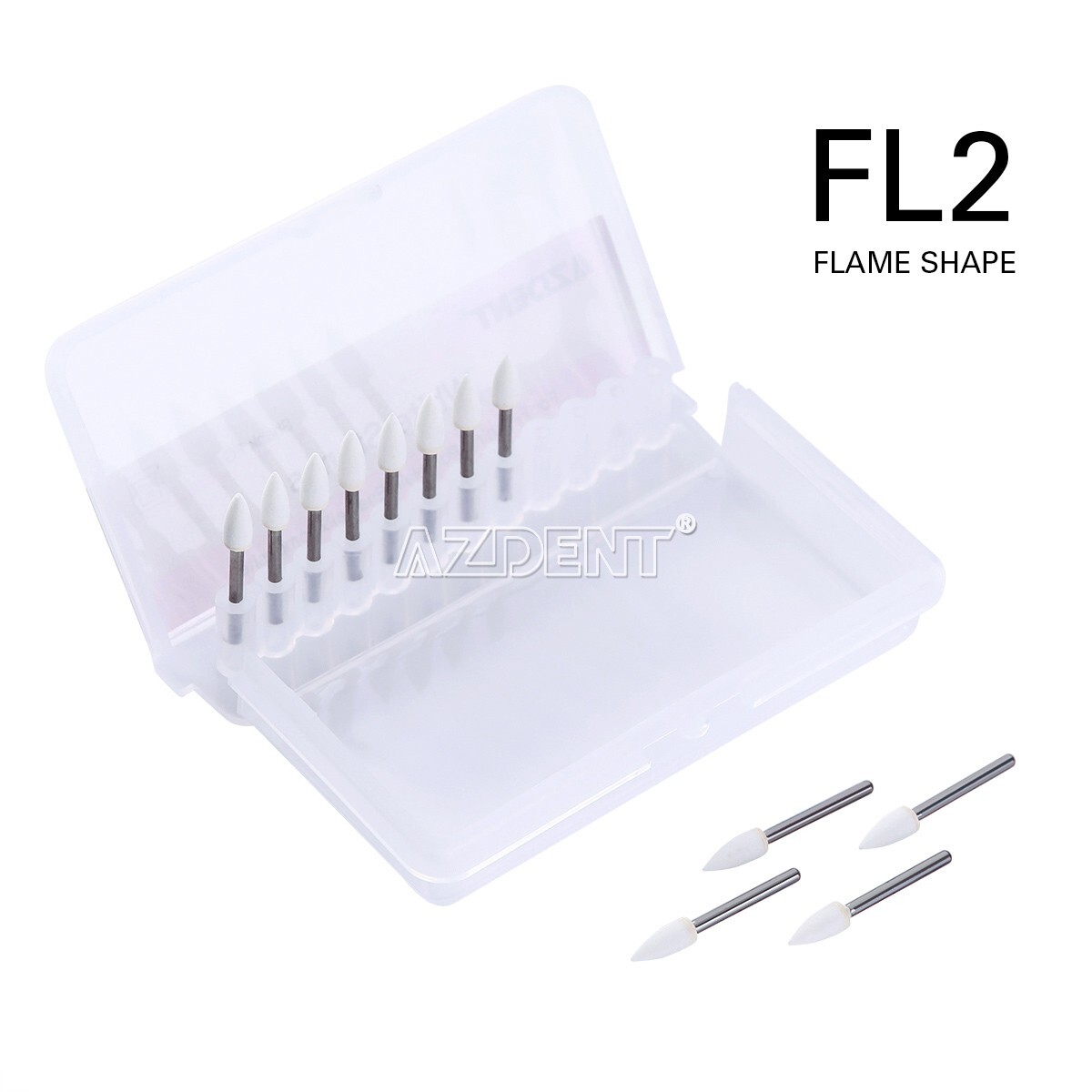 10X AZDENT Dental Flame White Stone Polishing FG Burs Aluminum Oxide 12pcs/box