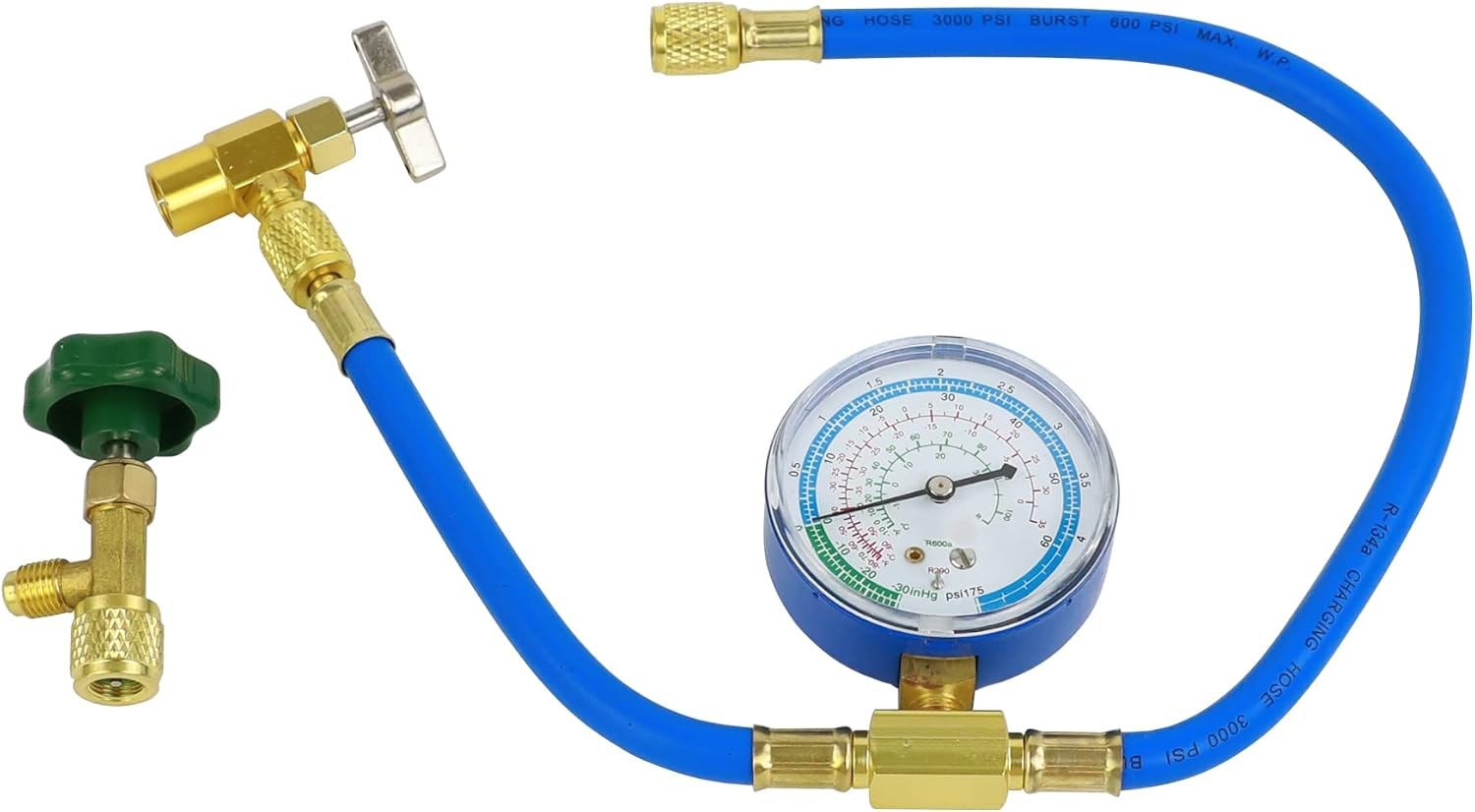 R290 and R600A Charging Hose and Gauge Set with 1/2″ Acme Can Tap
