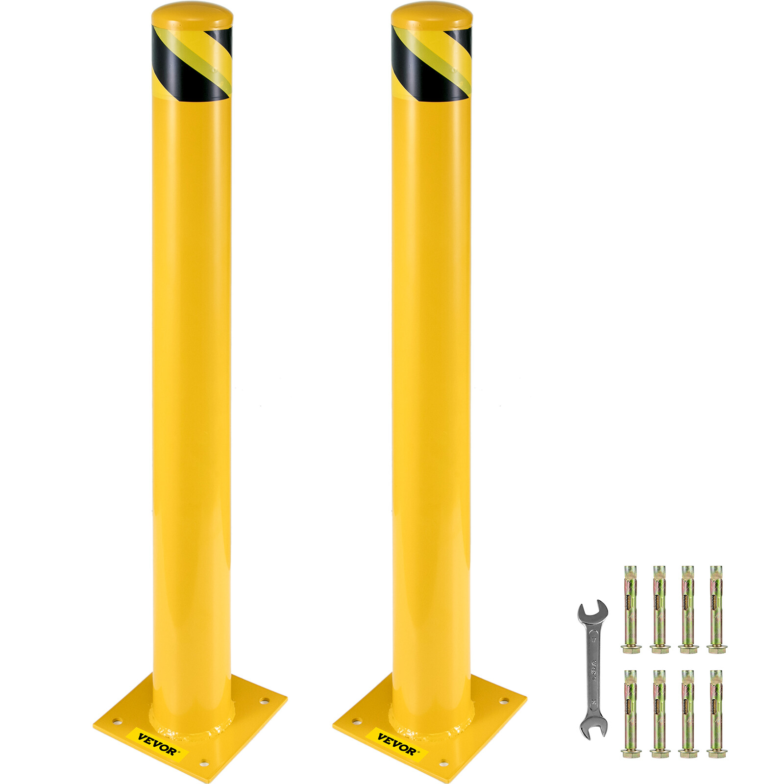 VEVOR 2PCS Safety Bollard 36″ 42″ 48″ High Q235 Steel Post Yellow Pipe Barrier