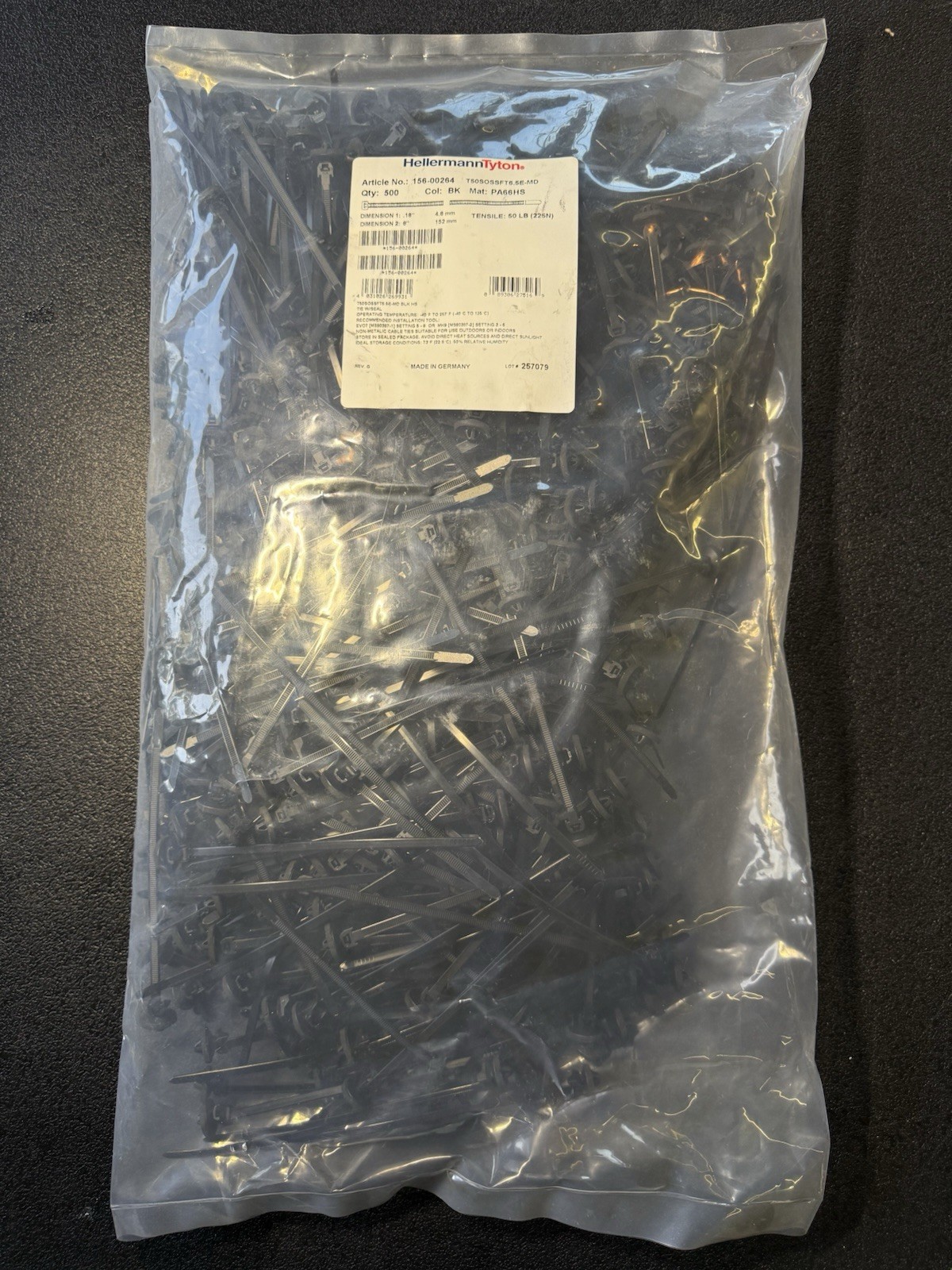 HellermannTyton T50SOSSFT6.5E-MD Black Cable Ties 6” 50lb Qty 500