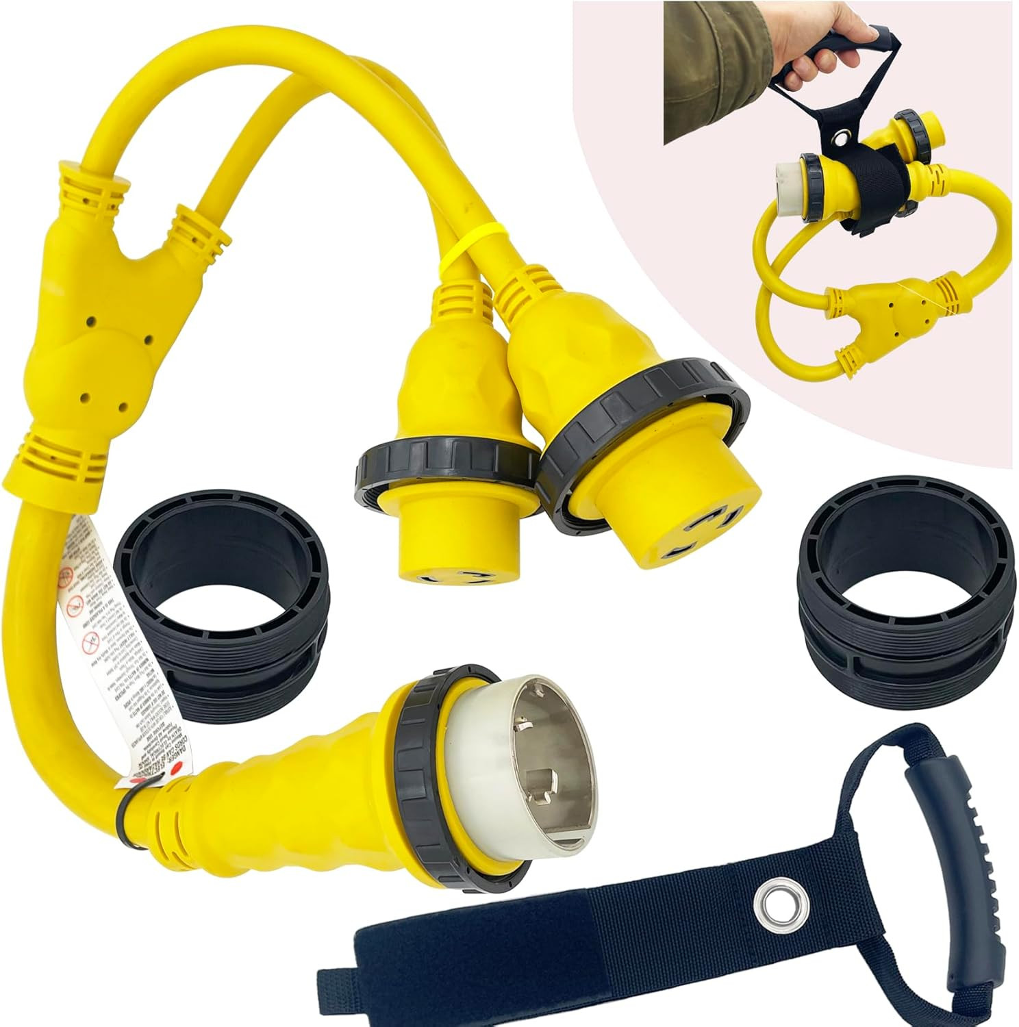 50A SS2-50P to Dual 30A L5-30R Marine Shore Power Y Adapter Cord Splitter 3FT