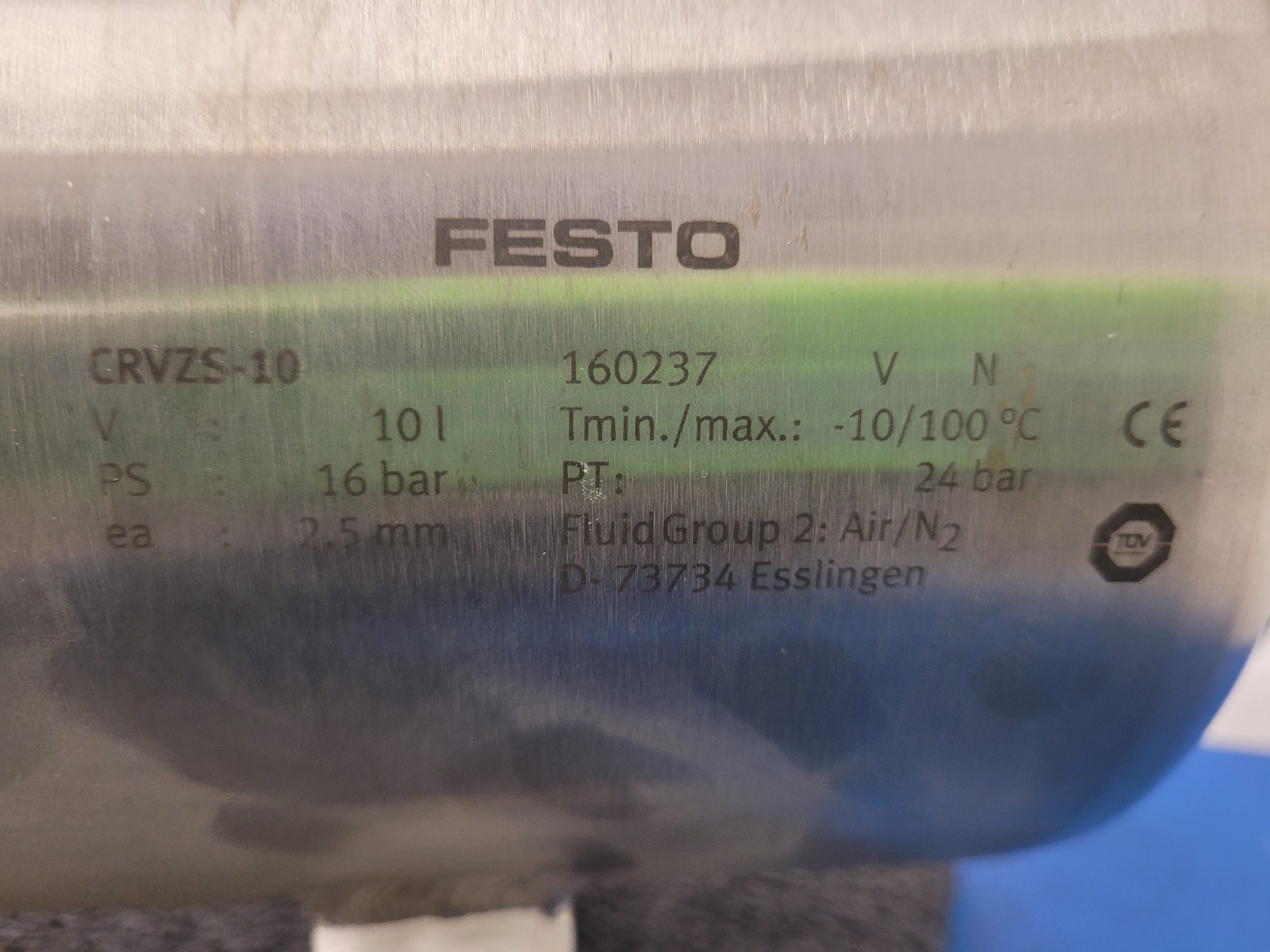 FESTO Compressed Air Reservoir Tank Expansion CRVZS-10 160237 10l 16Bar
