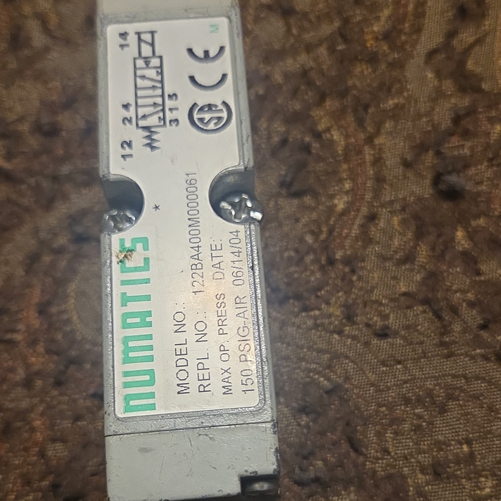 Numatics 122BA400M000061 Solenoid Air Valve, 1/4 in NPT, 24 VDC, 150 psi