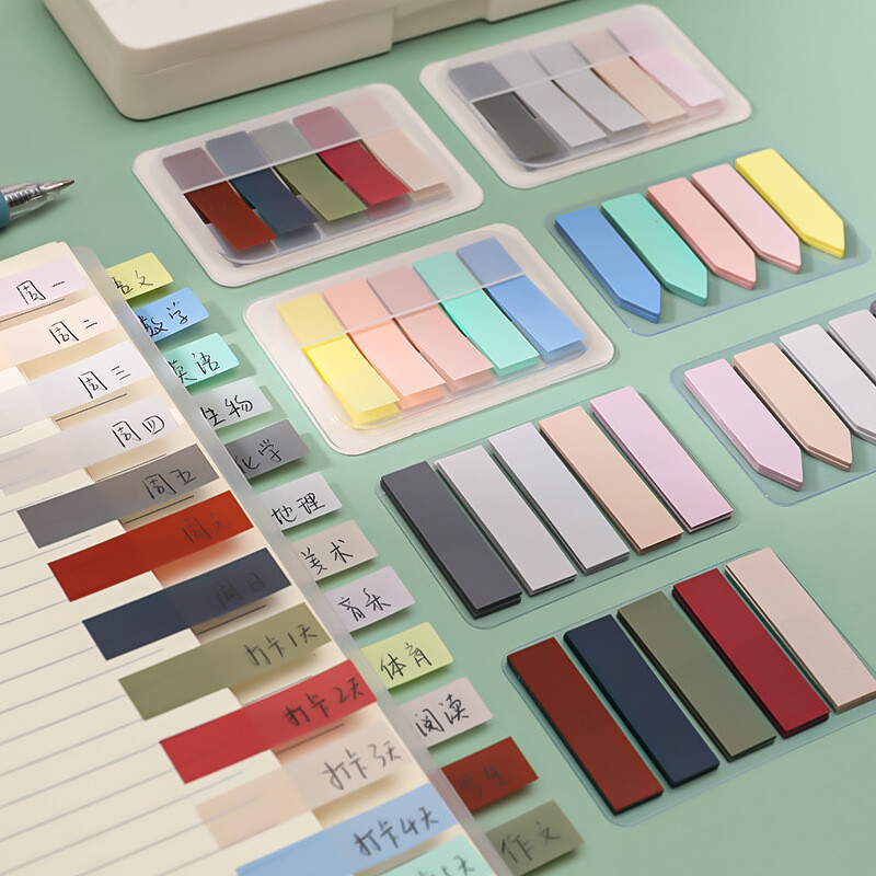 2 Packs Vintage Color Sticky Notes Memo Pad Flag Index Tabs Bookmark Stationery
