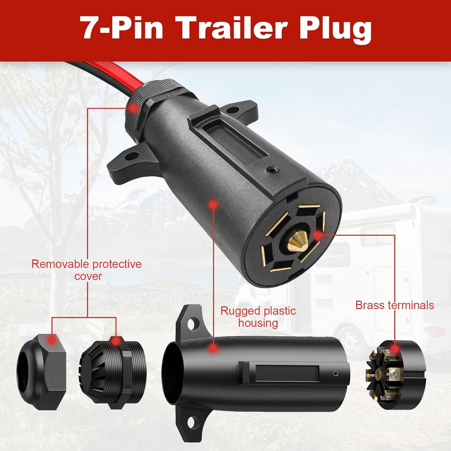 7 Way Trailer Plug to Alligator Clips Cable,10Awg 7 Pin Power Access to O-Ring