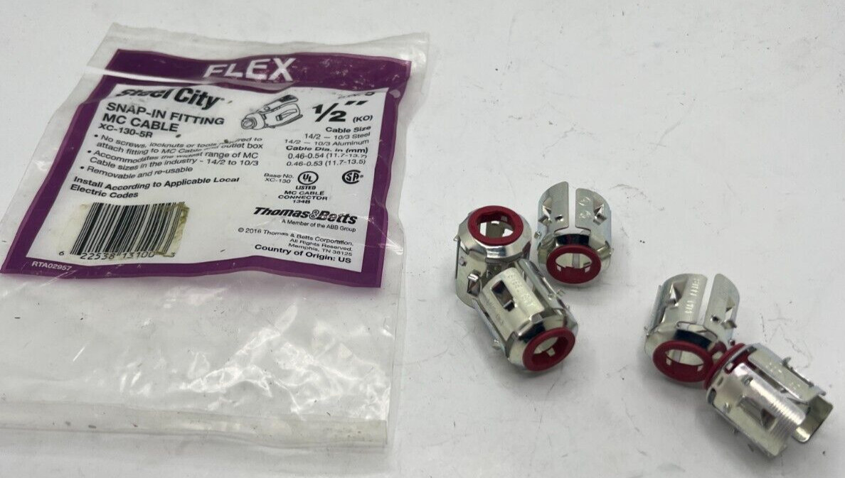 (QTY 25) Steel City 1/2in Standard Snap-In Fitting for MC Cable XC-130-5R