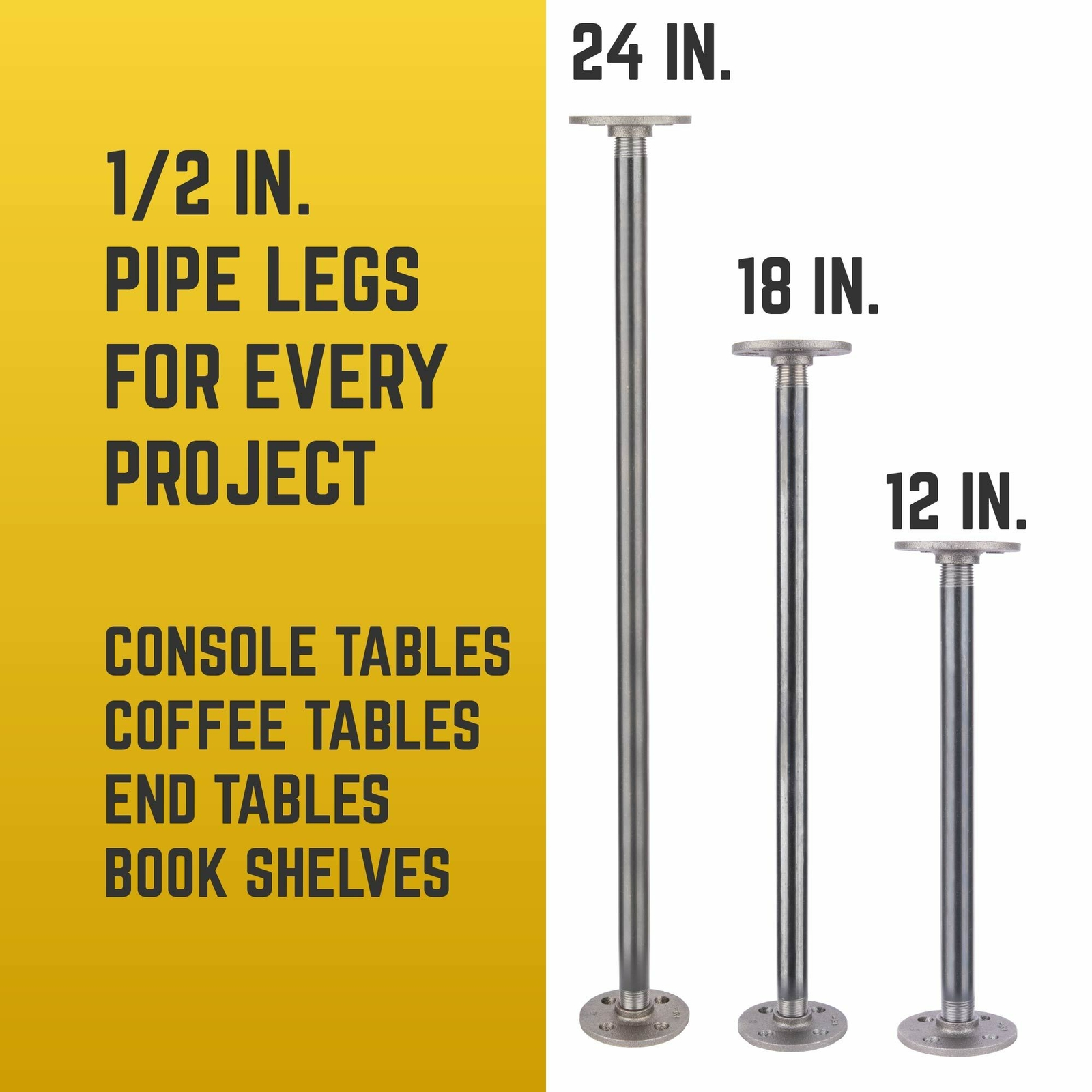 1/2 in. x 18 in. Round Flange Pipe Table Legs – 4 Pack