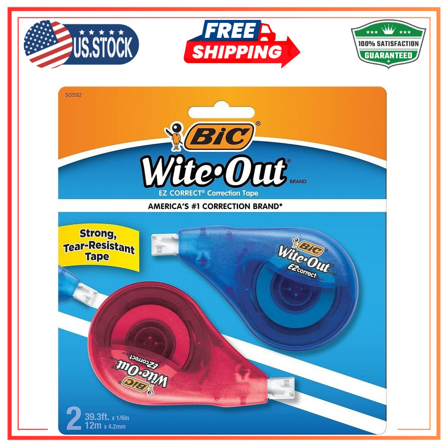 BIC Wite-Out Brand EZ Correct Correction Tape, 39.3 Feet, 2-Count Pack of white