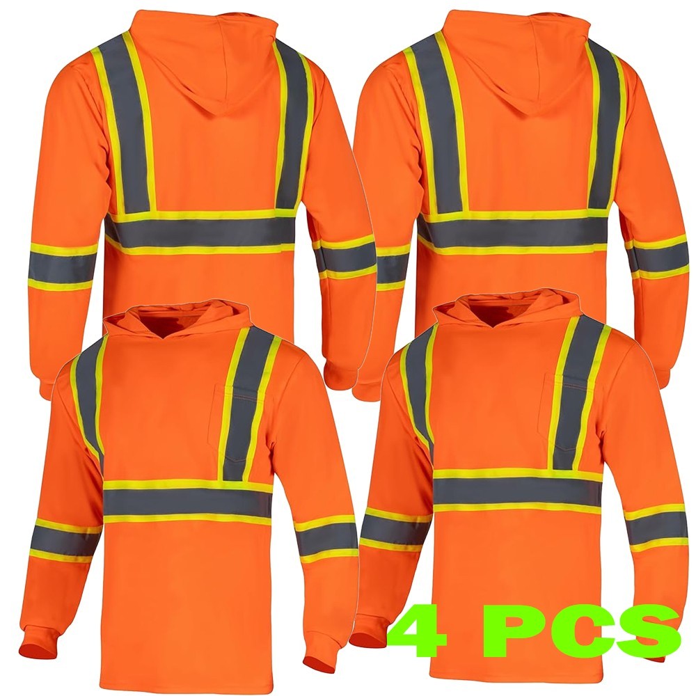 Hoodie Hi-Visibility Safety Long Sleeve Work Shirt Reflective Qty:4 Size S-5XL
