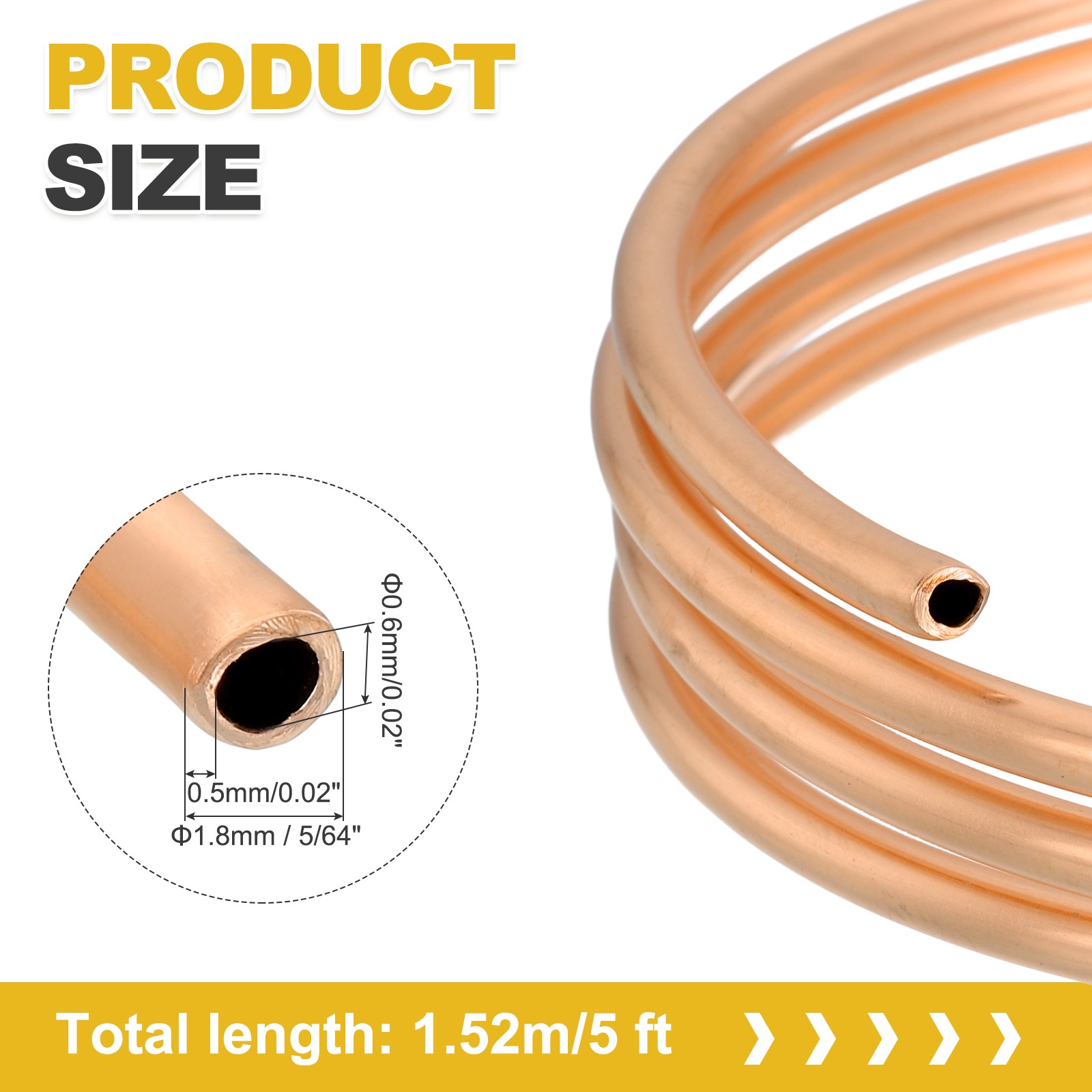 T2 Copper Tubing 0.02″ID x 5/64″OD x 5Ft 99% Pure Copper Refrigeration Tube