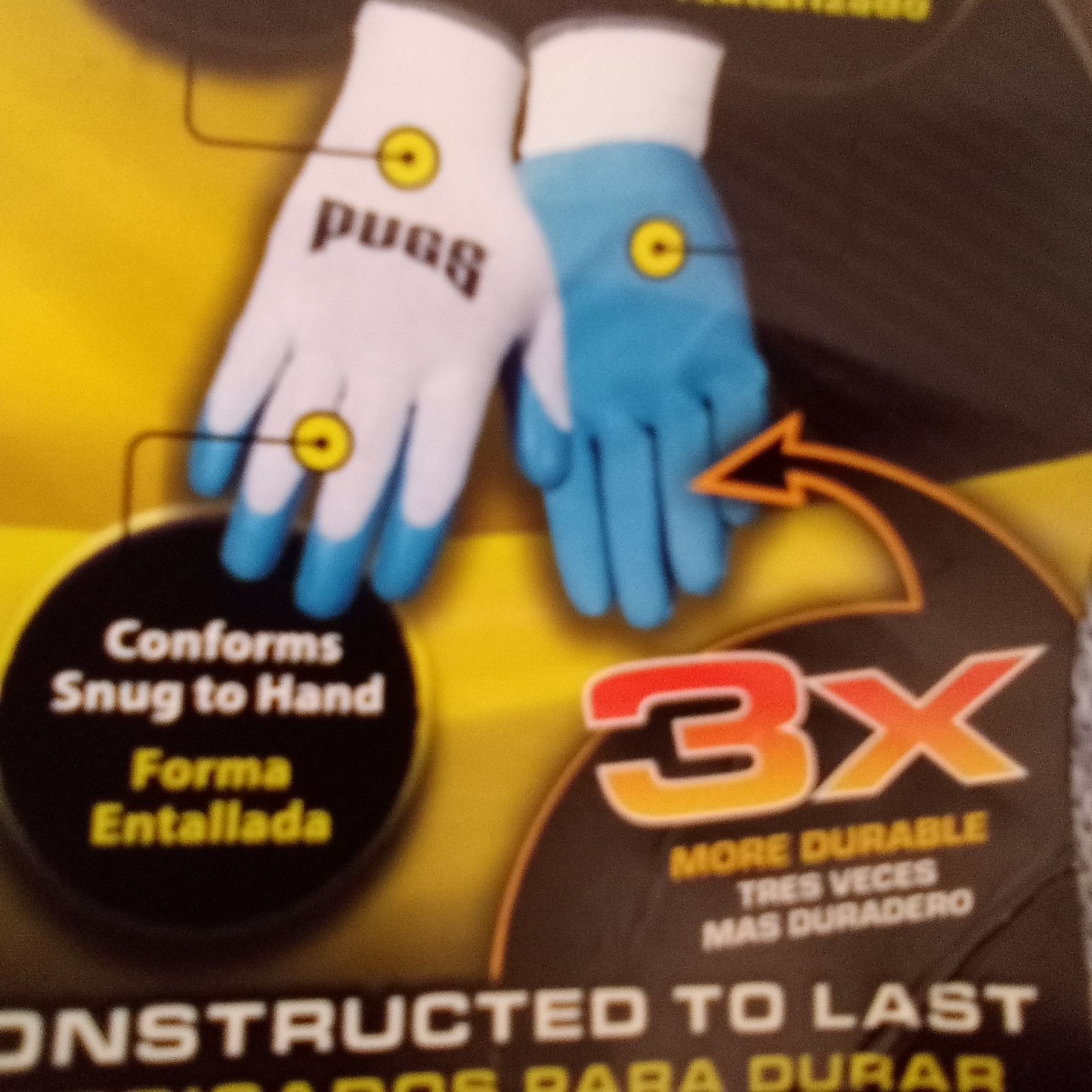 Pugs Ultimate Iron Paws Blue Gray Breathable Texture Rubber Palm Gloves sz L NWT