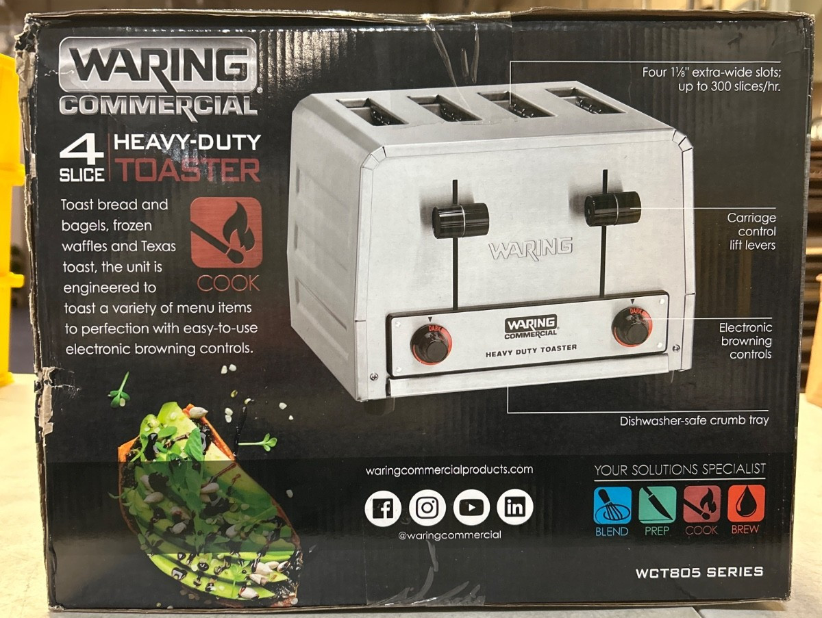Waring Commercial Heavy-Duty 4-Slot Toaster, 208 Volt, WCT805B, New in Box
