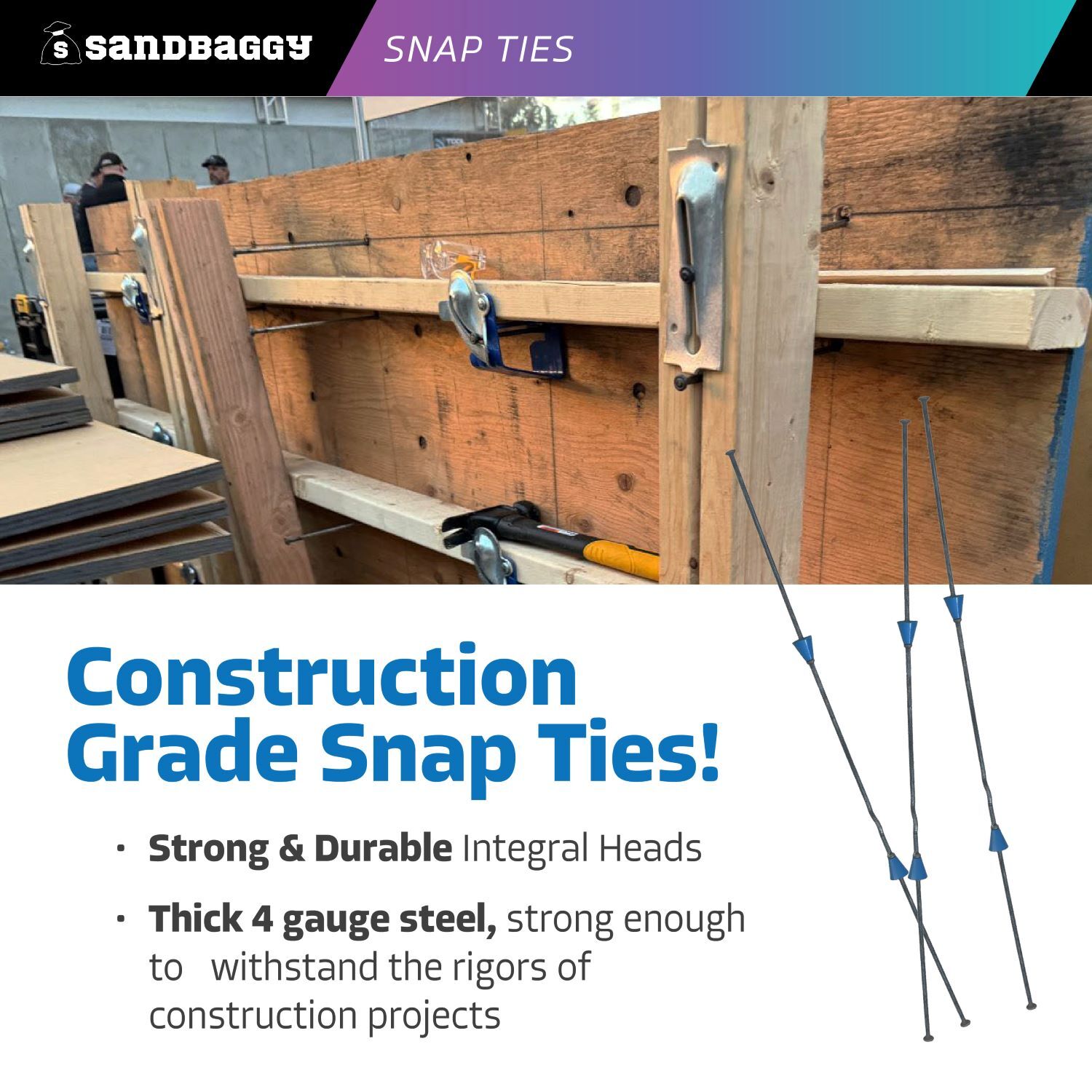 Sandbaggy 12″ x 8 ¼» Standard Snap Ties For Concrete Forms (Long End)