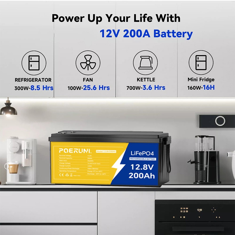 NEW 200Ah 12V LiFePO4 Lithium Battery Built-in BMS for RV Marine Off-Grid Solar