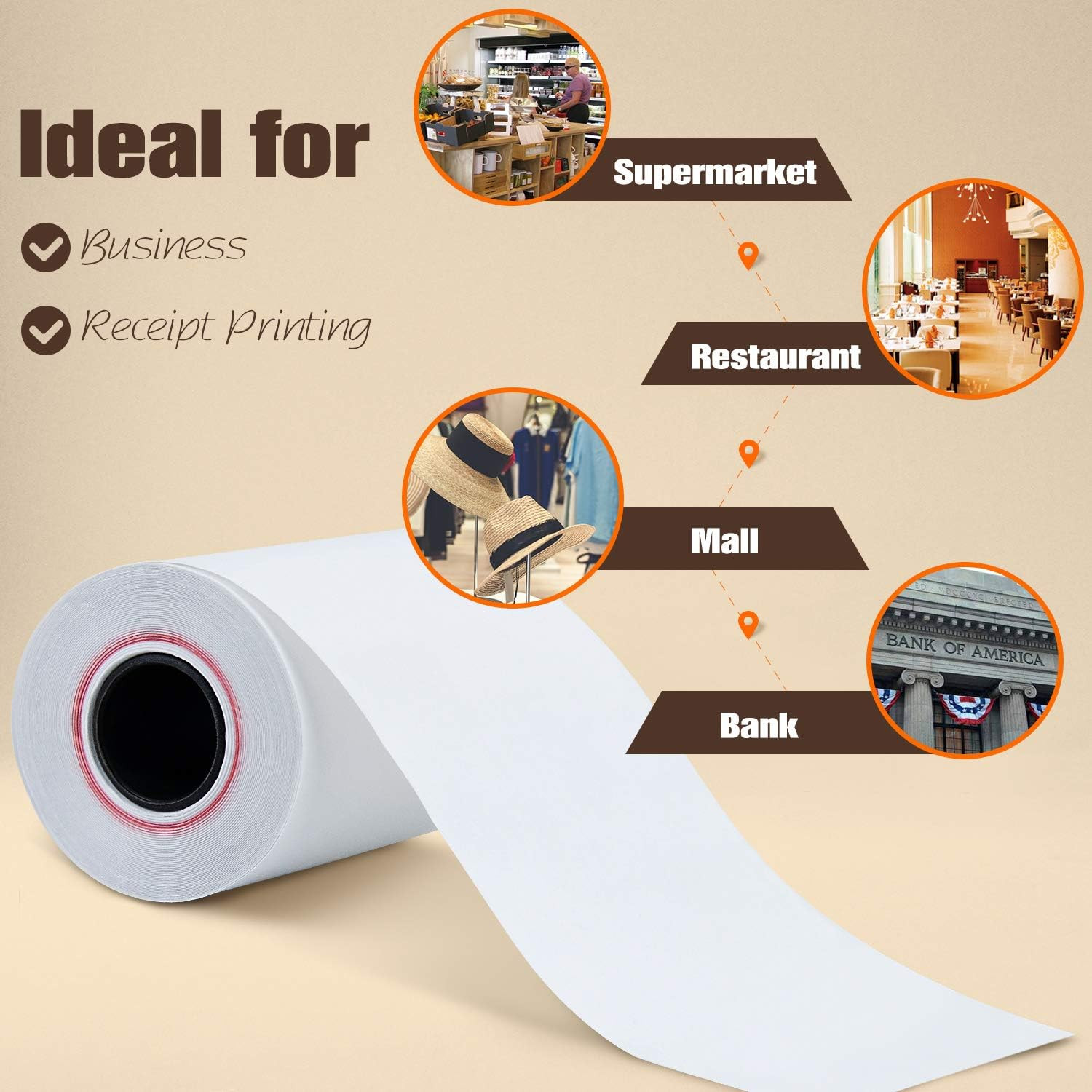 (100 Rolls) 2 1/4″ X 50′ Thermal Paper, POS Receipt Paper for Retail Business Ca