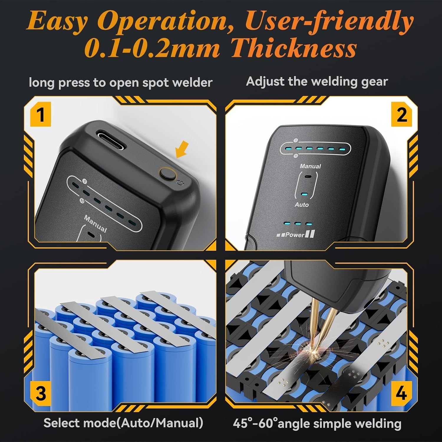 Awgem Handheld Portable Spot Welder 11 Gears Auto/Manual for 18650 Battery DIY