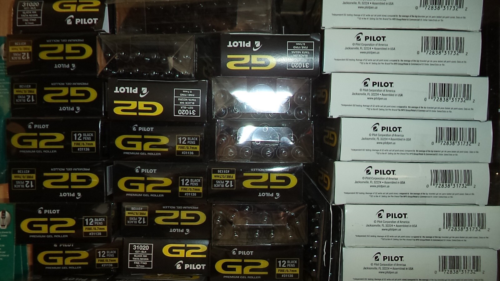 20 Pilot® G-2® g2 Retractable Gel ROLLER Pens Fine Point 0.7mm BLACK 31136 31020