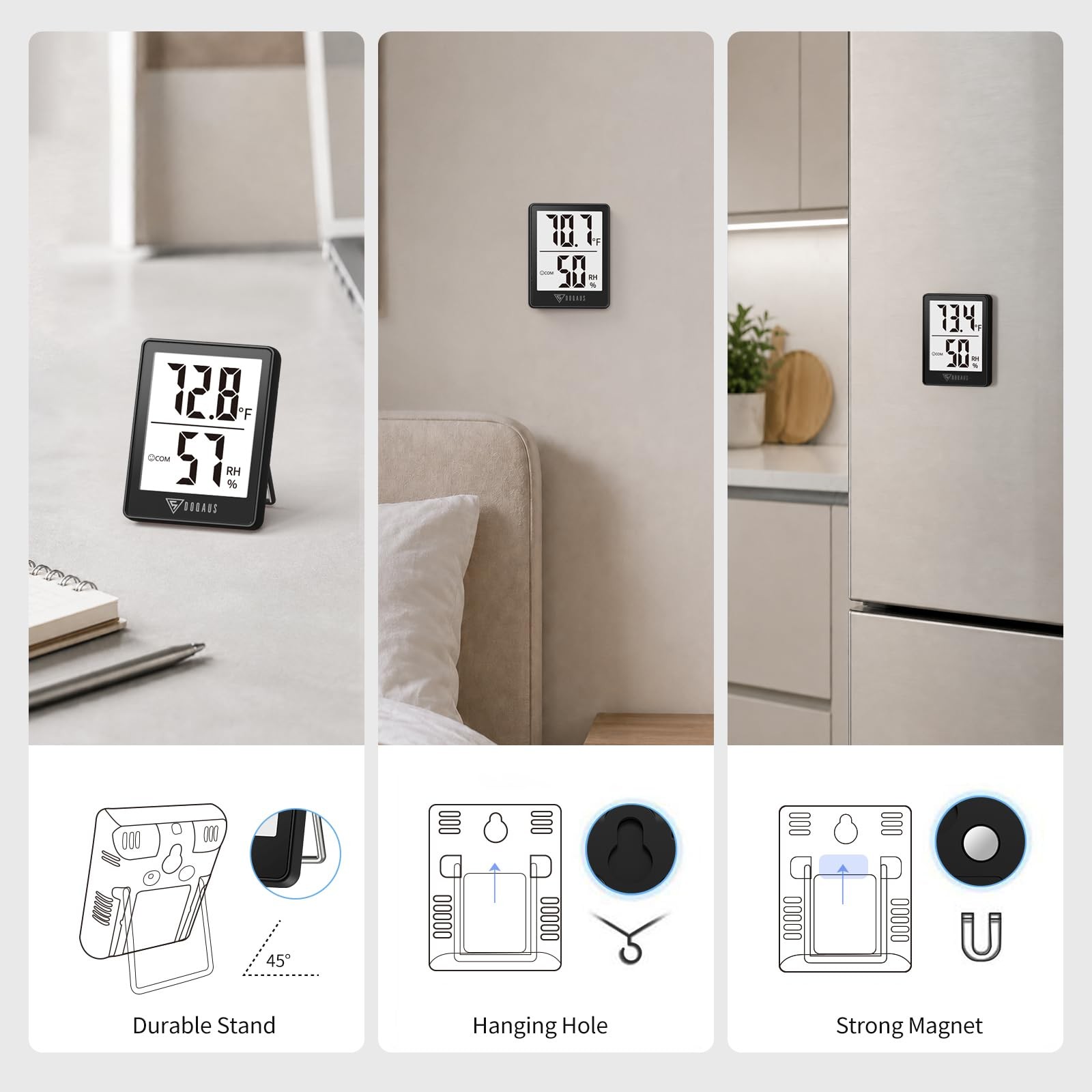 DOQAUS Digital Hygrometer Indoor Thermometer 3 Pack, Room 3 Black