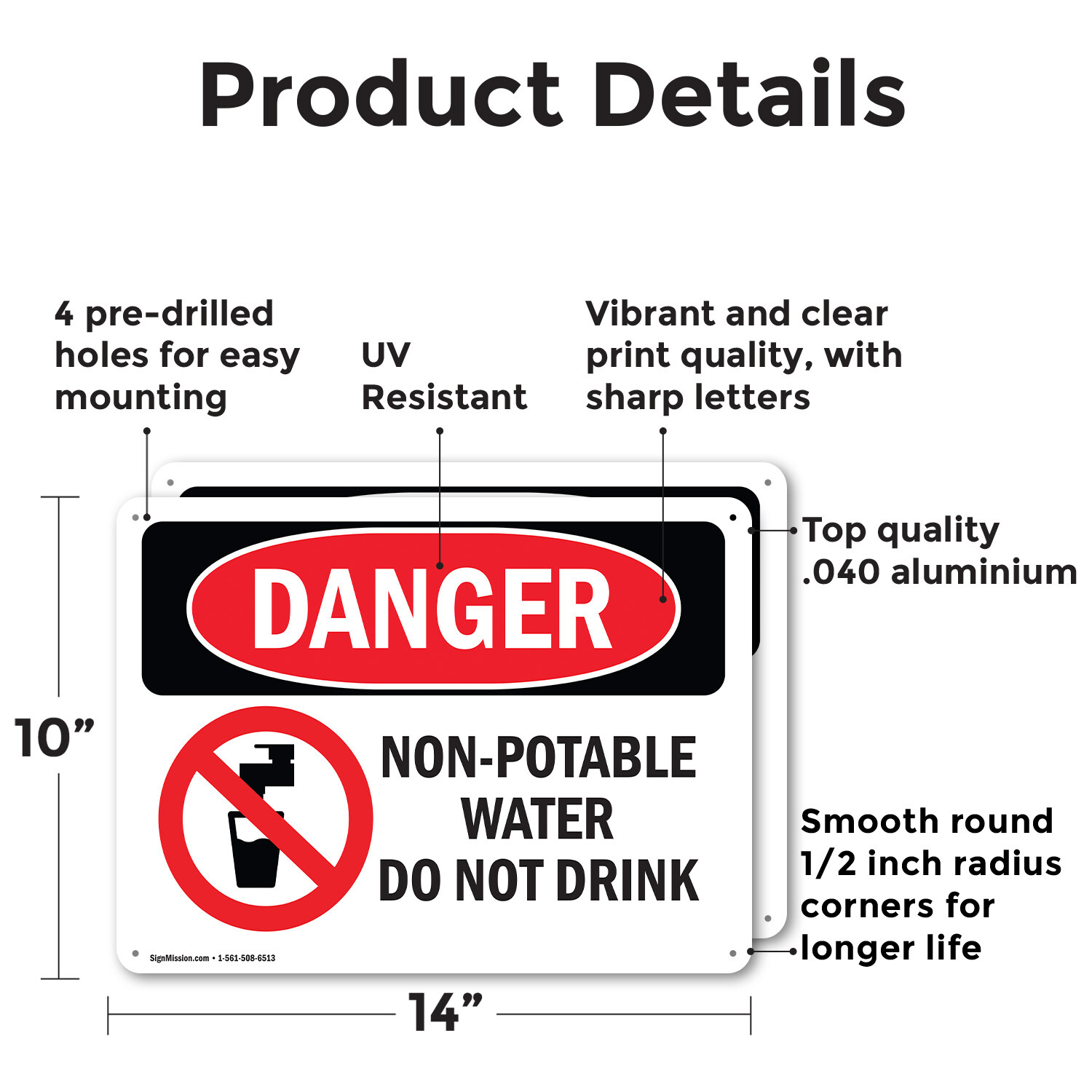 (2 Pack) Non-Potable Water Do Not Drink OSHA Danger Sign Decal Metal Plastic