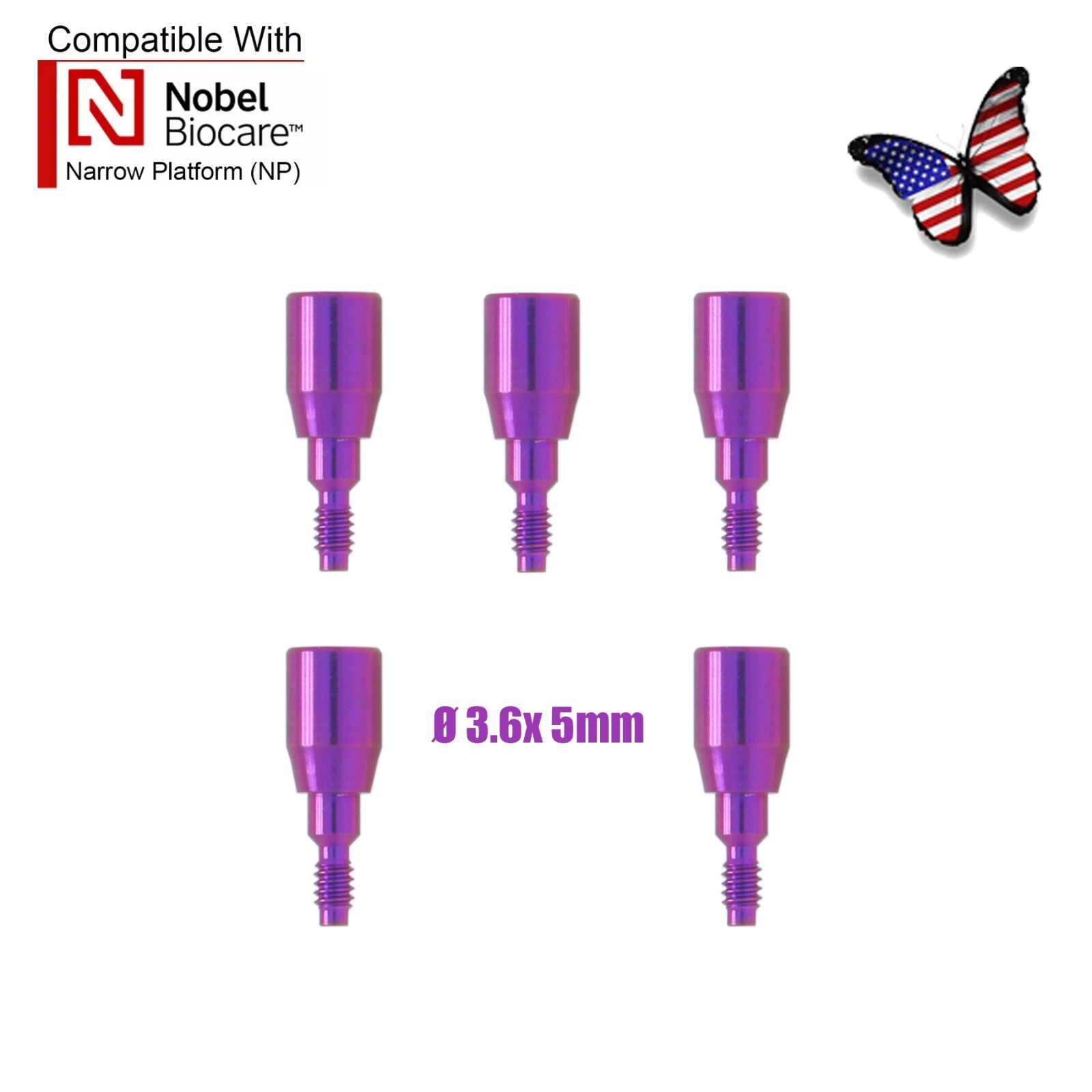5Pcs Dental Healing Abutment Cap NP Internal conical Fits Nobel Biocare Ø3.6/5mm