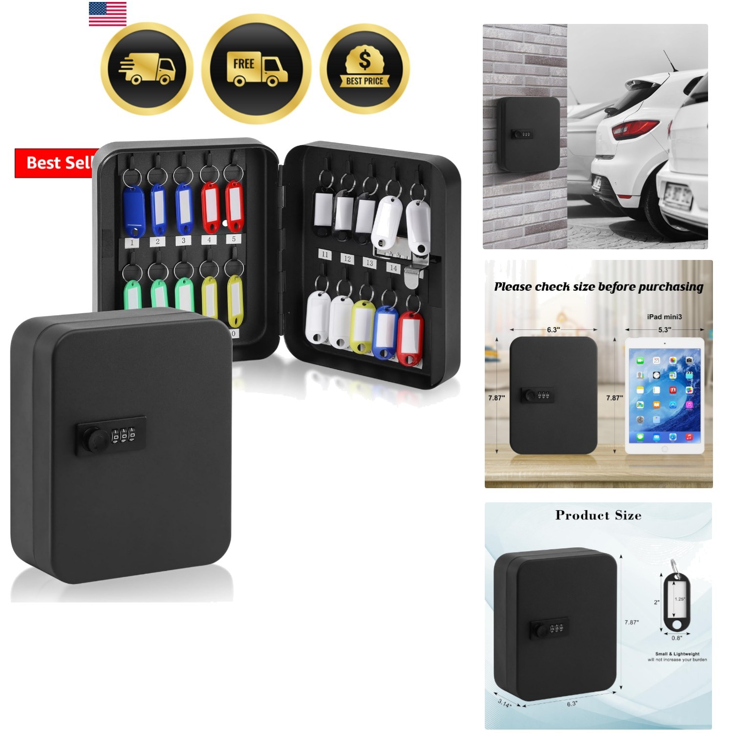 20 Key Storage Lock Box with Code, Key Cabinet Organizer Wall Mount with Comb…