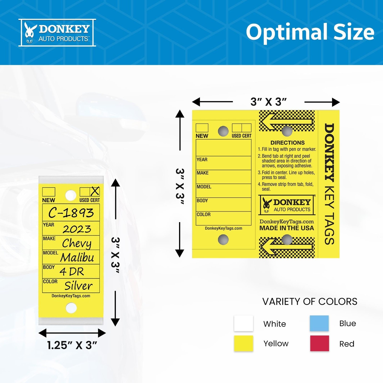 Donkey Key Tags, Laminated Self-protecting (250 Tags Per Box With Meta