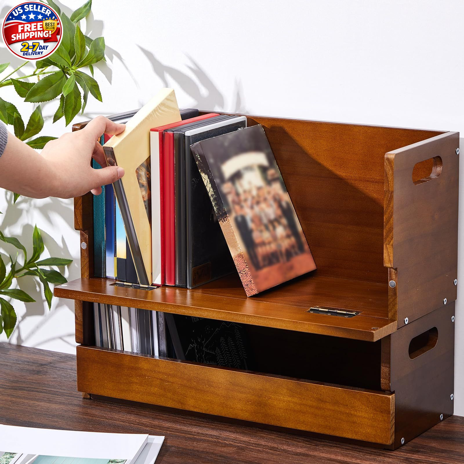 CroBlissful 2 Pack Wooden DVD Storage 16.93 x 9.65 x 3.94 inches, Brown