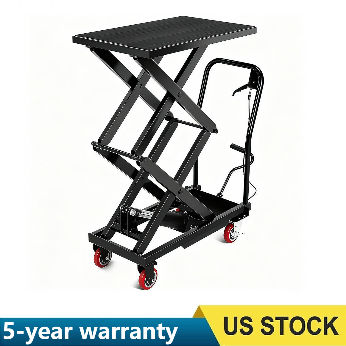 50″ Hydraulic Lift Table Cart 330lbs Wheels Manual Double Scissor Lift Table