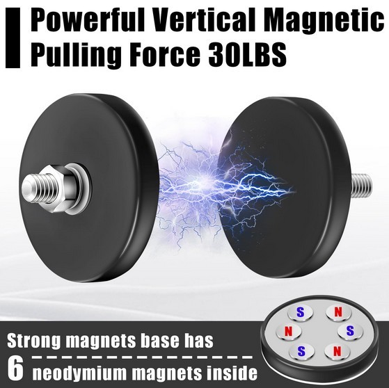 Rubber Coated 30lbs 1.69in Mounting Neodymium Magnets Base 43mm 4pcs M4