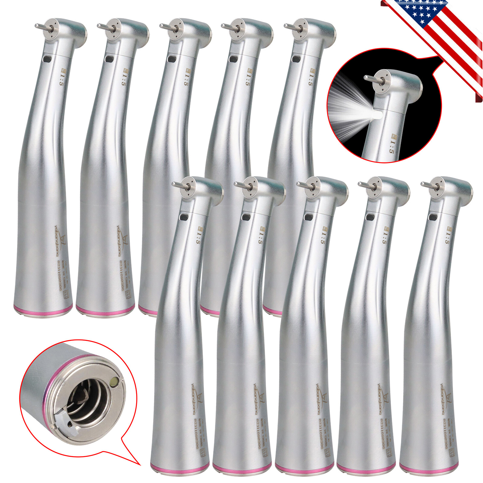 1-50*Dental 1:5 Increasing Fiber Optic LED Contra Angle Handpiece Fit NSK NYD