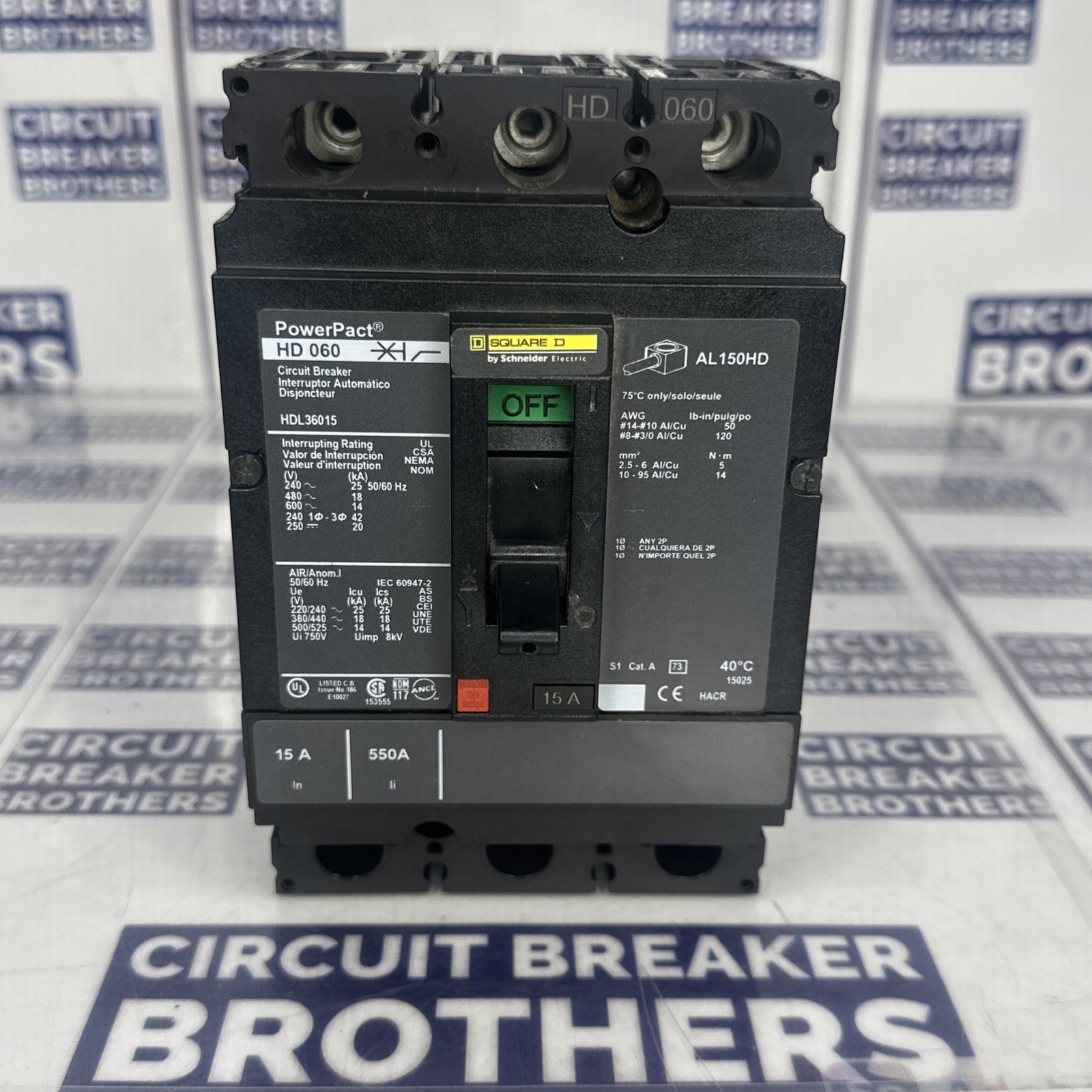 Square D HDL36015 15 Amp 600V 3 Pole Circuit Breaker-Warranty (Ship Same Day)