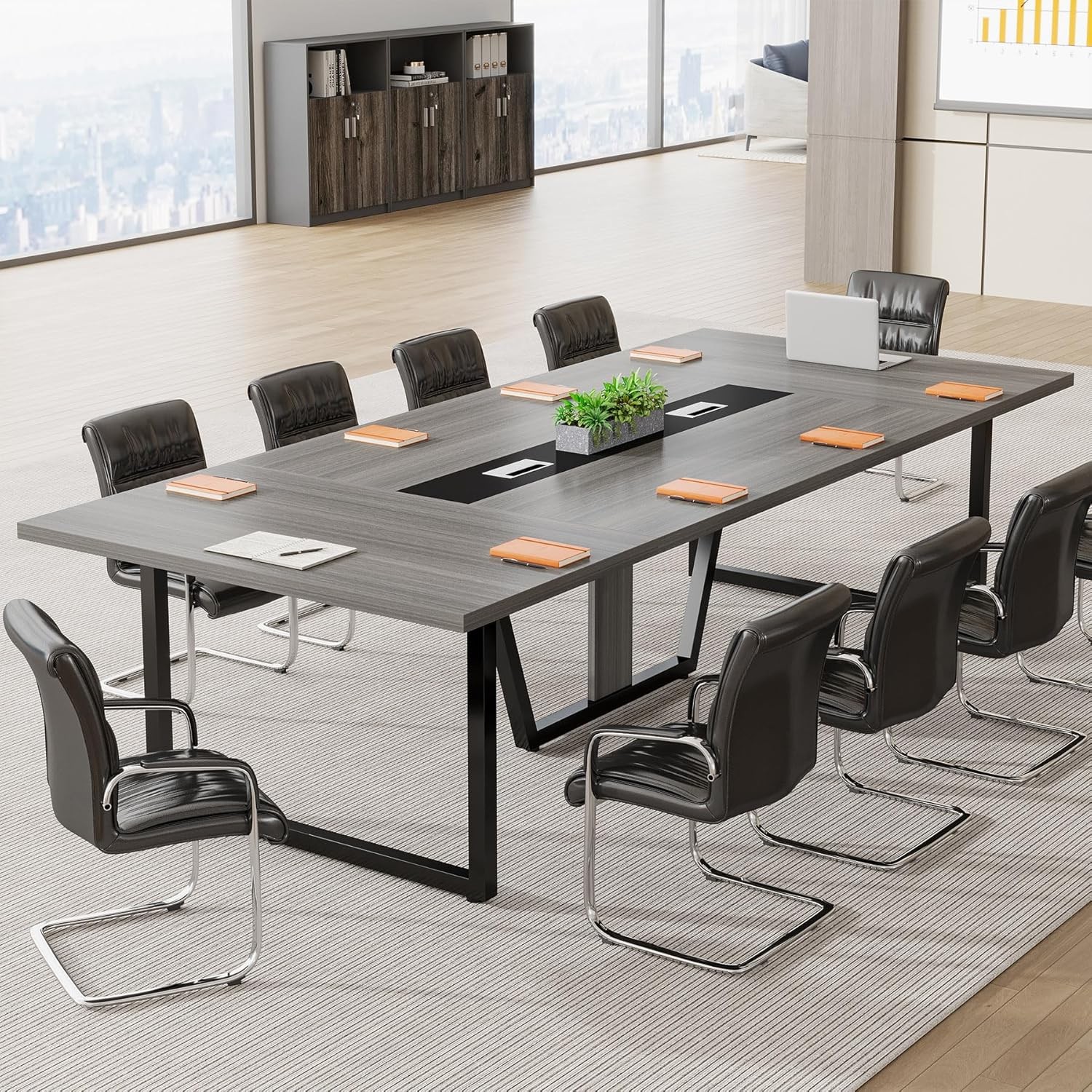 8ft Conference Table for 10 People Modern Large Meeting Podcast Table for Office
