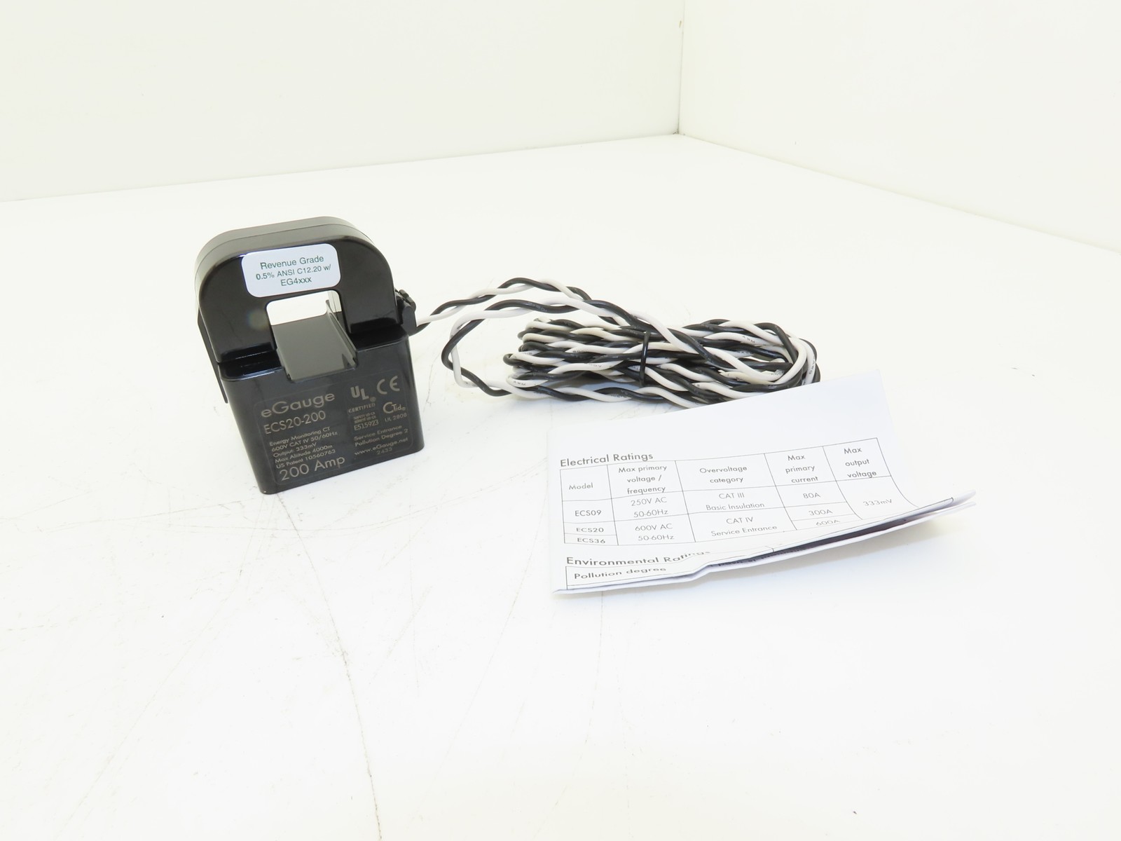 EGauge Systems ECS20-200 Current Transformer Split-Core CT 20mm 200A 600VAC