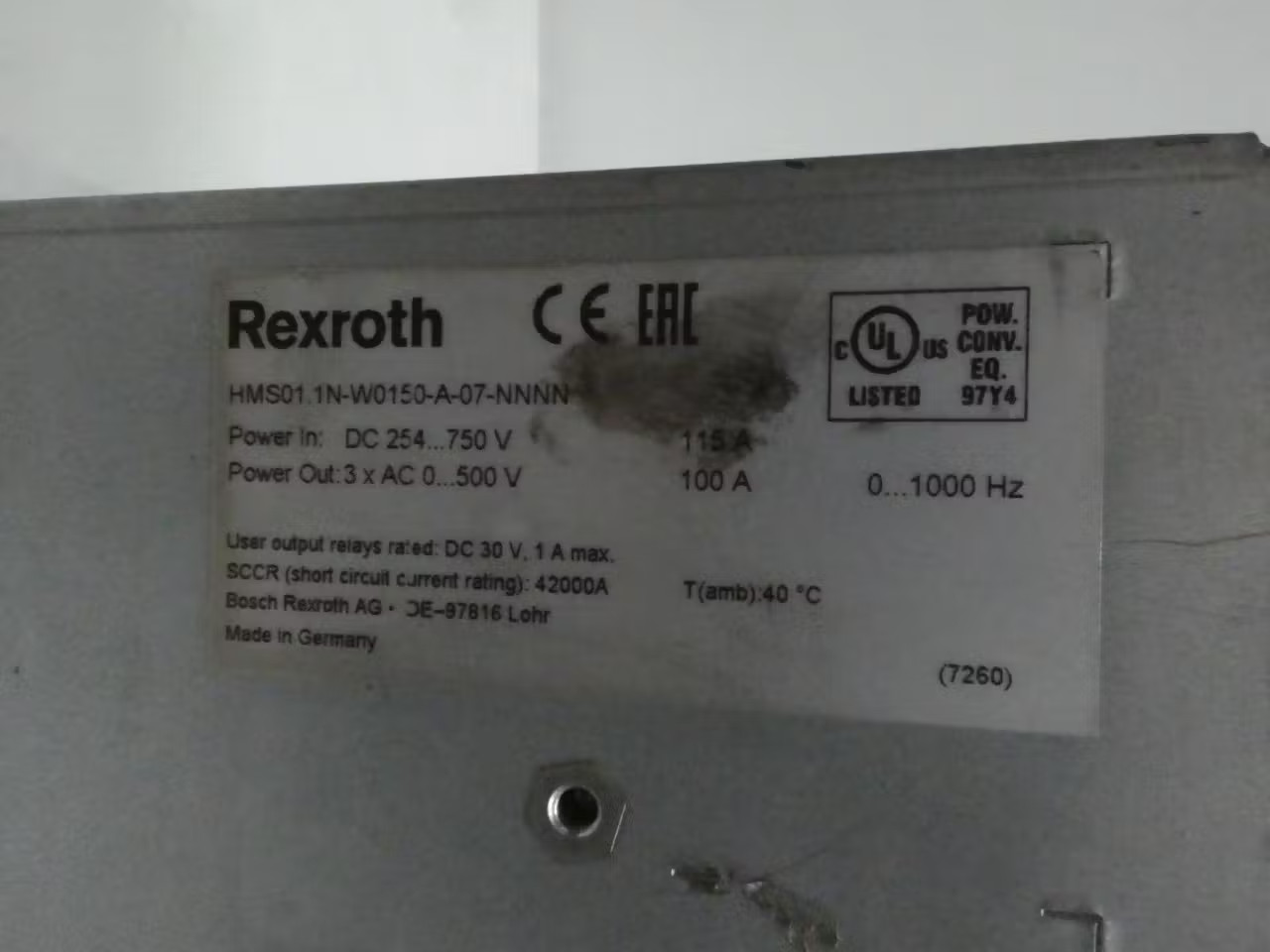 Rexroth HMS01.1N-W0150-A-07-NNNN Servo Drive 254-750v-dc 0-500v-ac 0-1000hz